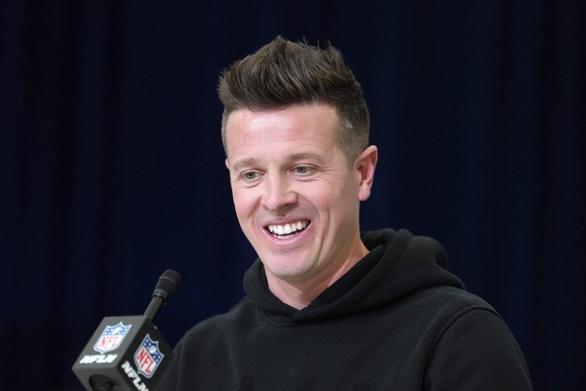 Arizona Cardinals coach Mike LaFleur speaks at the NFL Scouting Combine at the Indiana Convention Center.