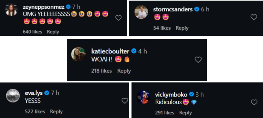 WTA Players' comments on Instagram