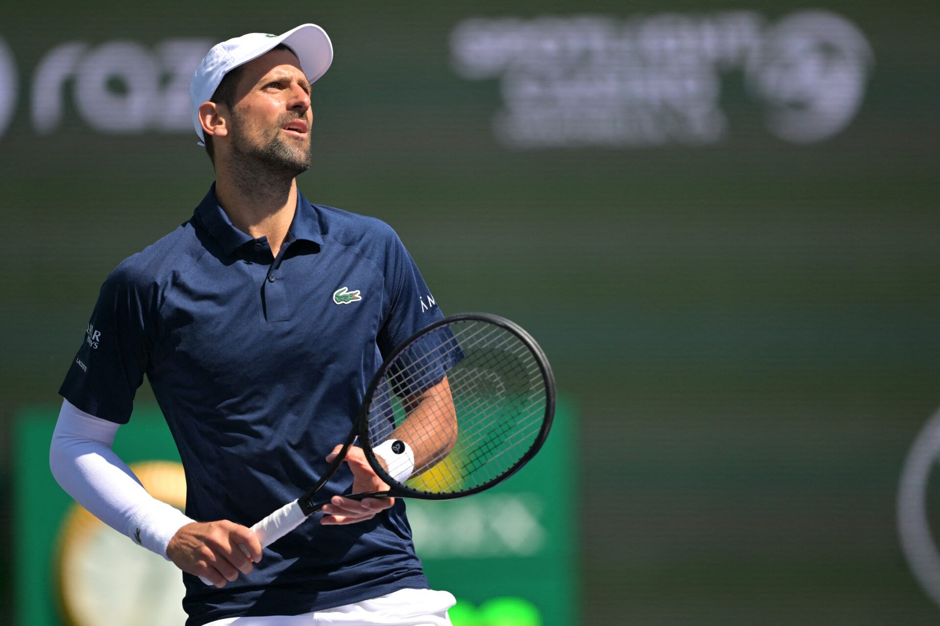 Novak Djokovic (SRB) his third round match as he defeated Aleksandar Kovacevic (USA) during the BNP Paribas Open at the Indian Wells Tennis Garden.