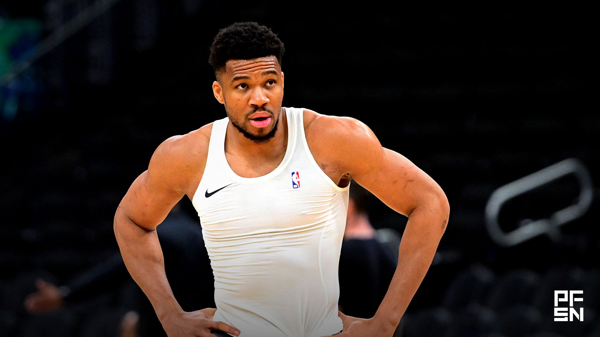 Milwaukee Bucks forward Giannis Antetokounmpo (34) warms up before the game against the Boston Celtics at Fiserv Forum.