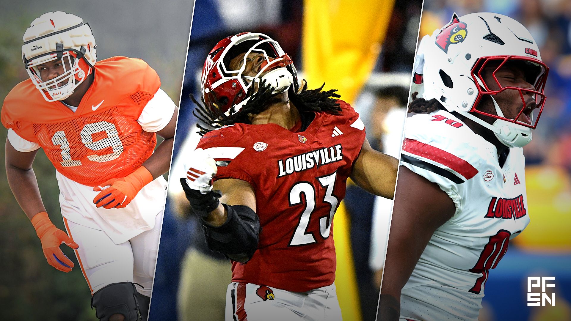 Clemson defensive lineman DeMonte Capehart (19) during practice at the Poe Indoor Facility in Clemson in Clemson, S.C. Friday, December 17, 2021. Clemson Football Practice Dec 17 Friday Credit:
© Ken Ruinard / staff / USA TODAY NETWORK

Nov 8, 2025; Louisville, Kentucky, USA; Louisville Cardinals defensive lineman Wesley Bailey (23) reacts after sacking California Golden Bears quarterback Jaron-Keawe Sagapolutele (3) during the second half at L&N Federal Credit Union Stadium. California defeated Louisville 29-26. Mandatory Credit: Jamie Rhodes-Imagn Images

Sep 27, 2025; Pittsburgh, Pennsylvania, USA; Louisville Cardinals defensive lineman Rene Konga (90) celebrates his sack with defensive lineman Jerry Lawson (left) against the Pittsburgh Panthers during the fourth quarter at Acrisure Stadium.