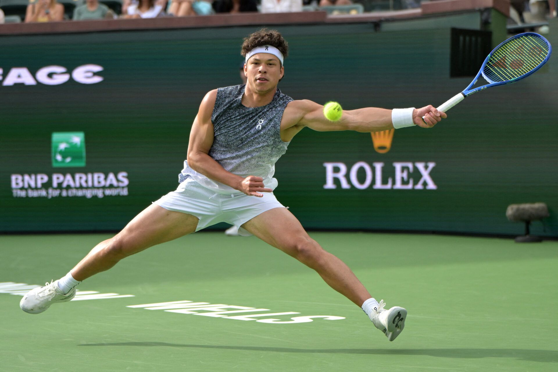 Ben Shelton (USA) during his second round match against Reilly Opelka (USA) in the BNP Paribas Open at the Indian Wells Tennis Garden.