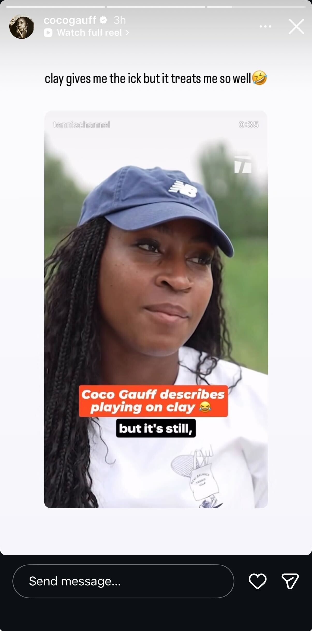 Screen grab of Coco Gauff's Instagram story