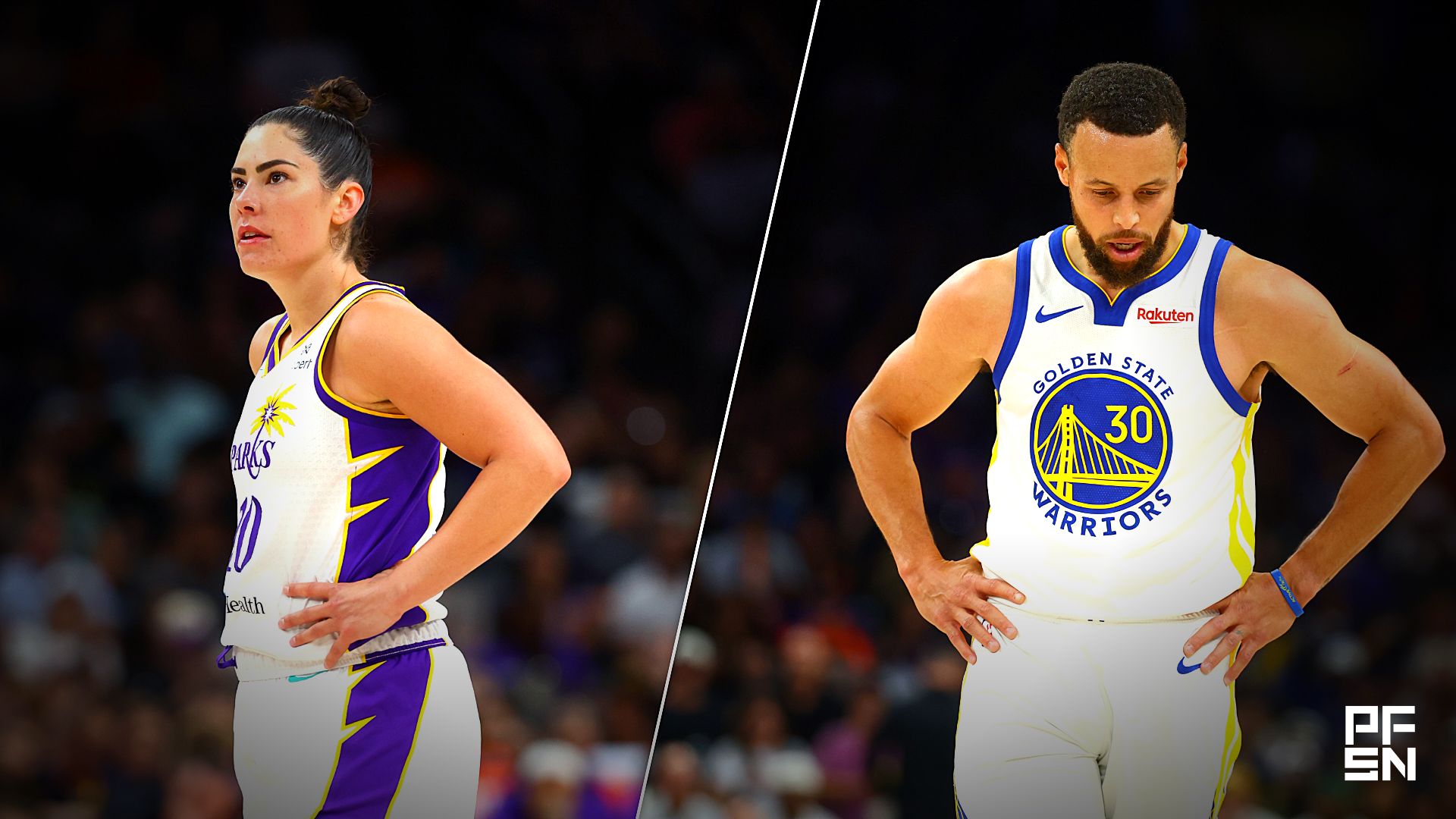 Collage featuring WNBA: Los Angeles Sparks at Phoenix Mercury and NBA: Playoffs-Golden State Warriors at Phoenix Suns.
Mark J. Rebilas-Imagn Images