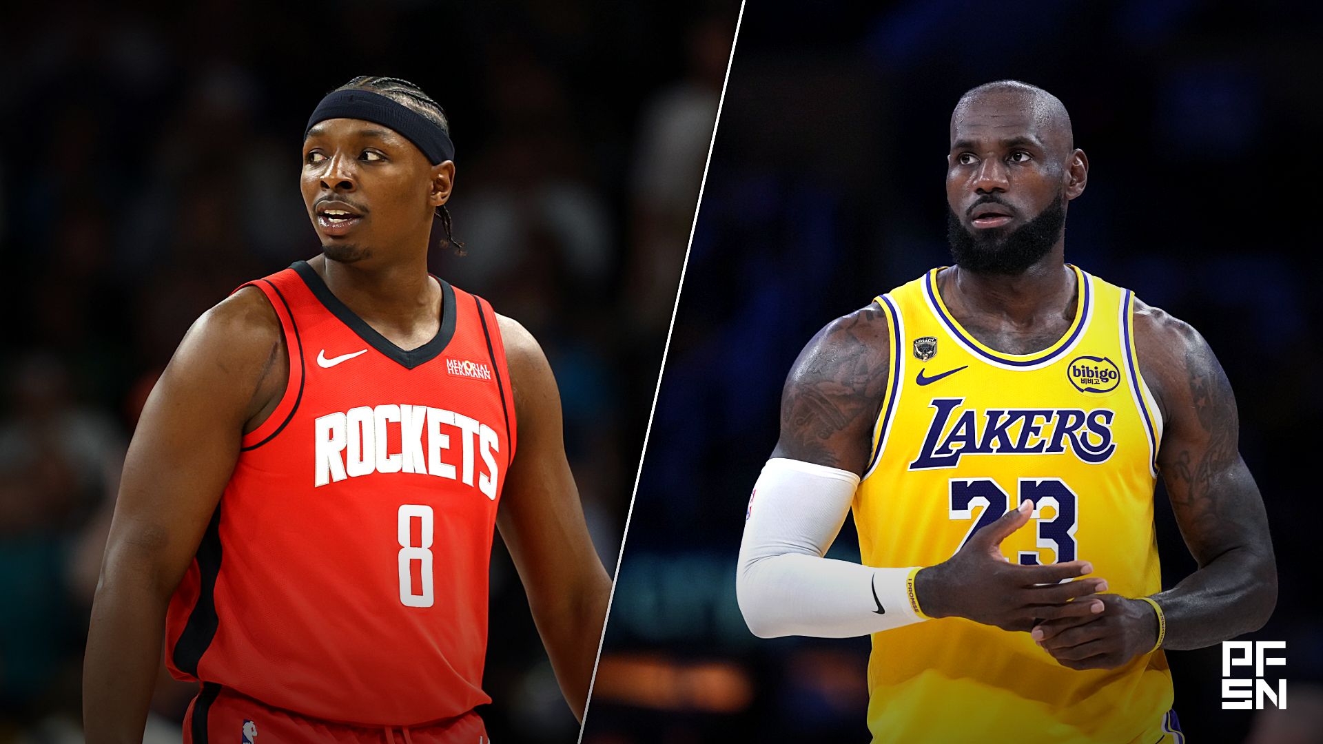 Collage featuring NBA: Houston Rockets at Phoenix Suns and NBA: Playoffs-Houston Rockets at Los Angeles Lakers.
Mark J. Rebilas-Imagn Images / Kirby Lee-Imagn Images