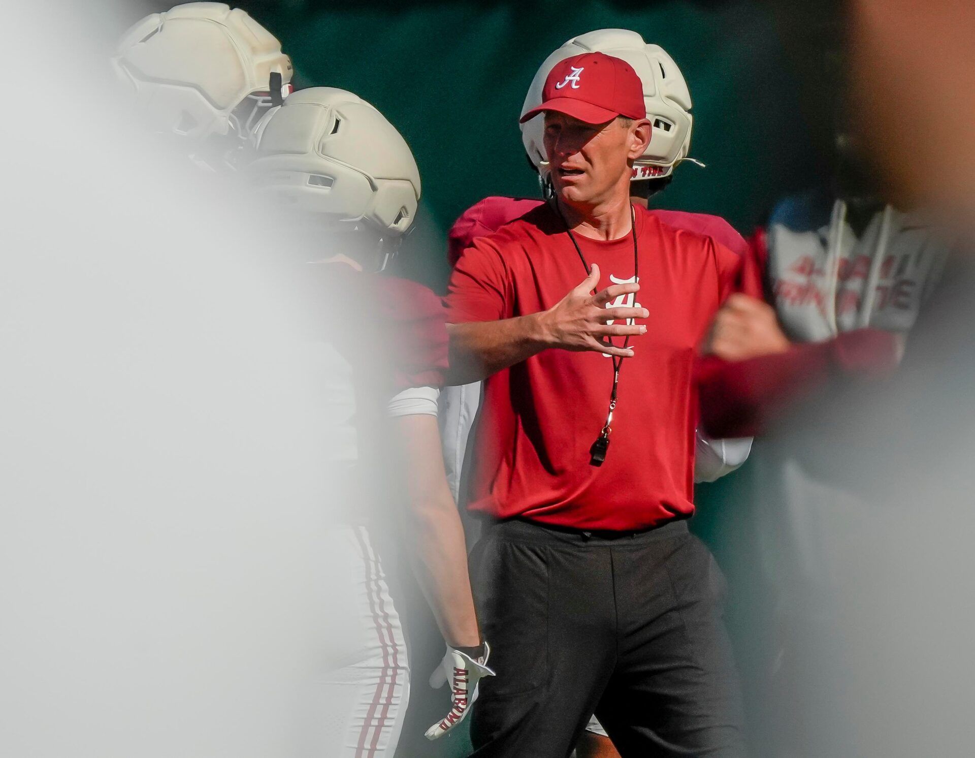 Head coach Kalen Deboer directs players during Spring Practice at the University of Alabama.