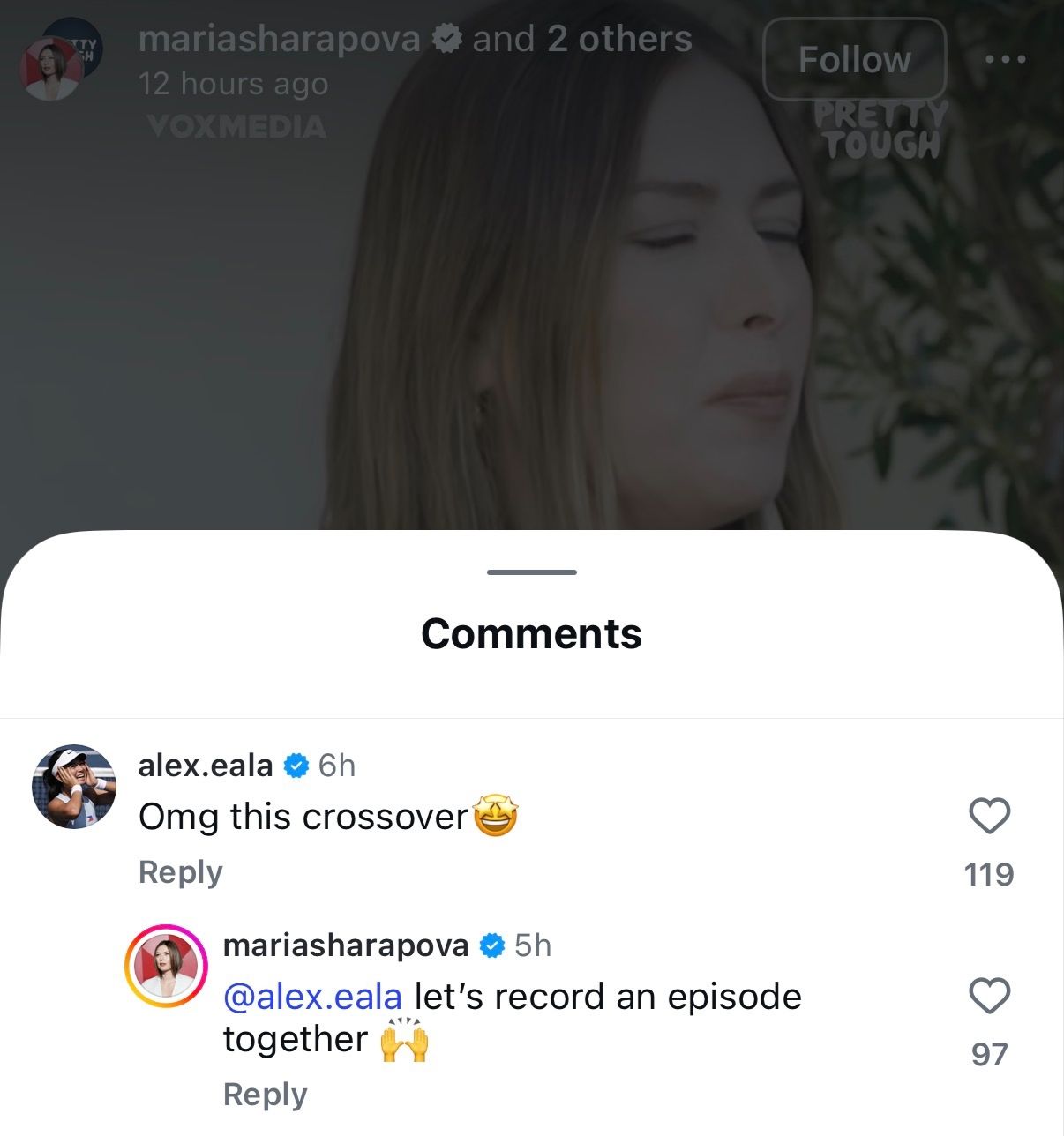 Screen grab of Alexandra Eala and Maria Sharapova's comments