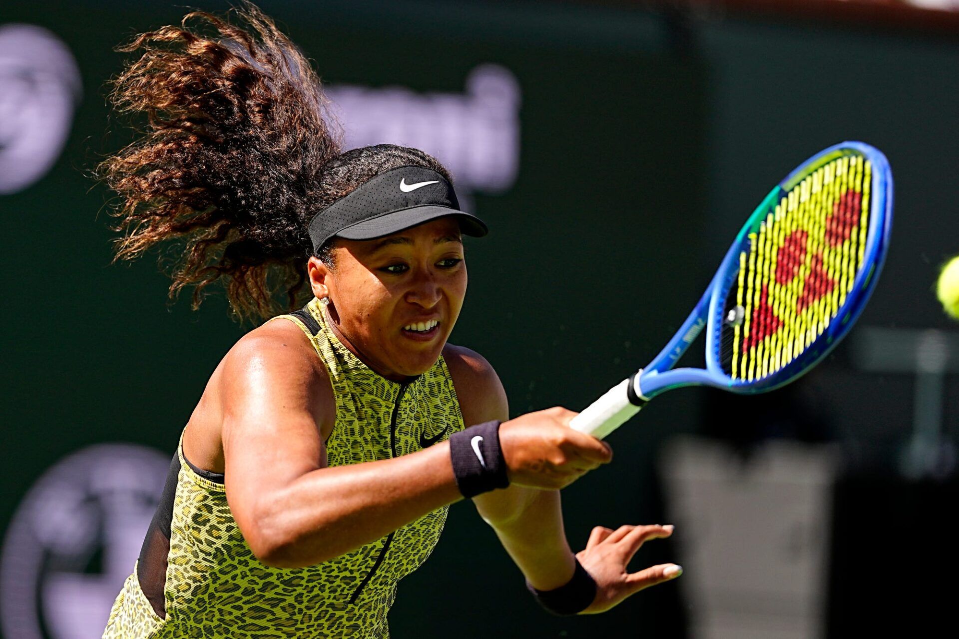 Naomi Osaka returns to Aryna Sabalenka during their BNP Paribas Open fourth-round match in Indian Wells, Calif., on Tuesday, March 10, 2026.
