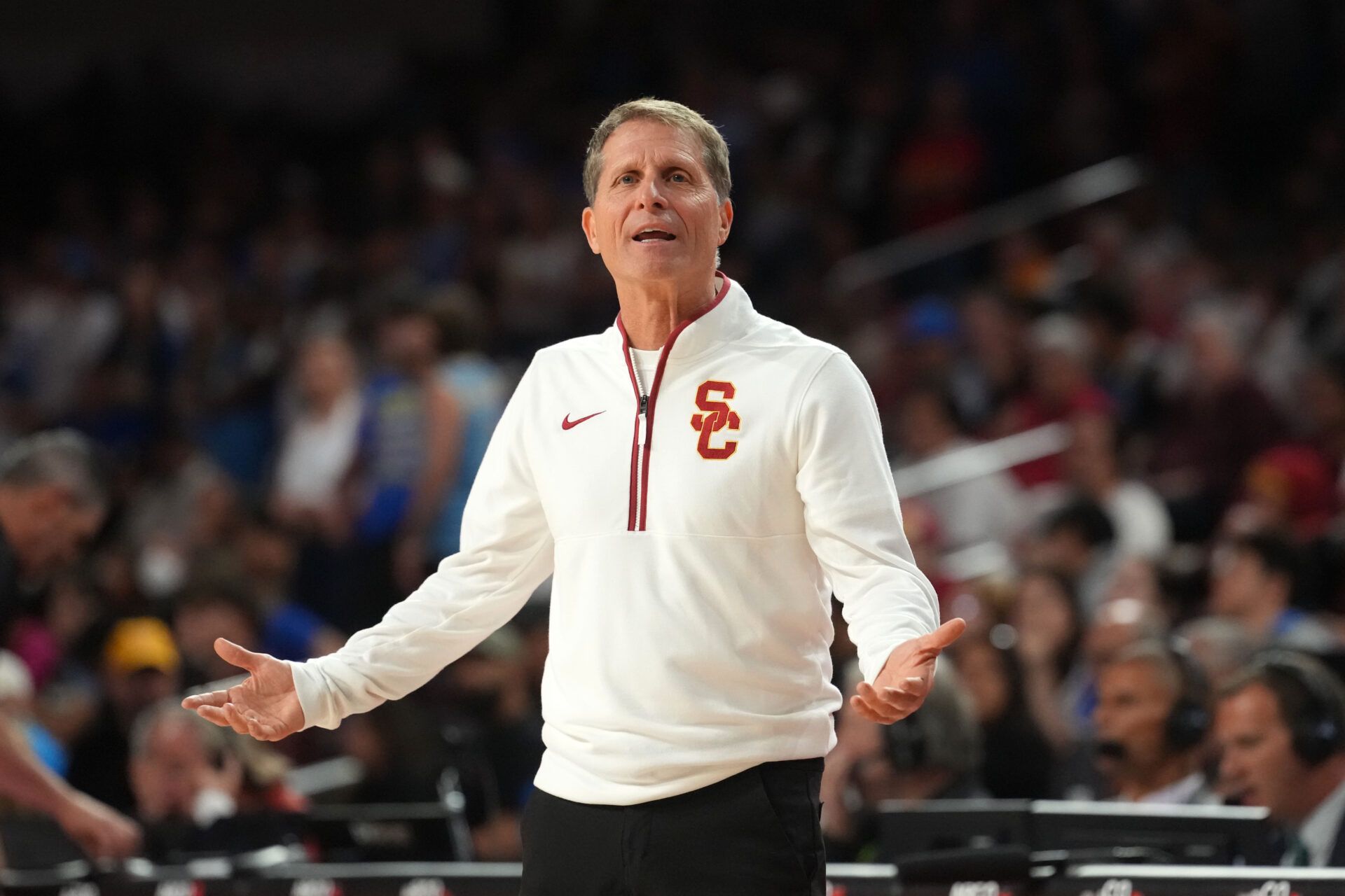 Southern California Trojans head coach Eric Musselman reacts against the UCLA Bruins at the Galen Center.