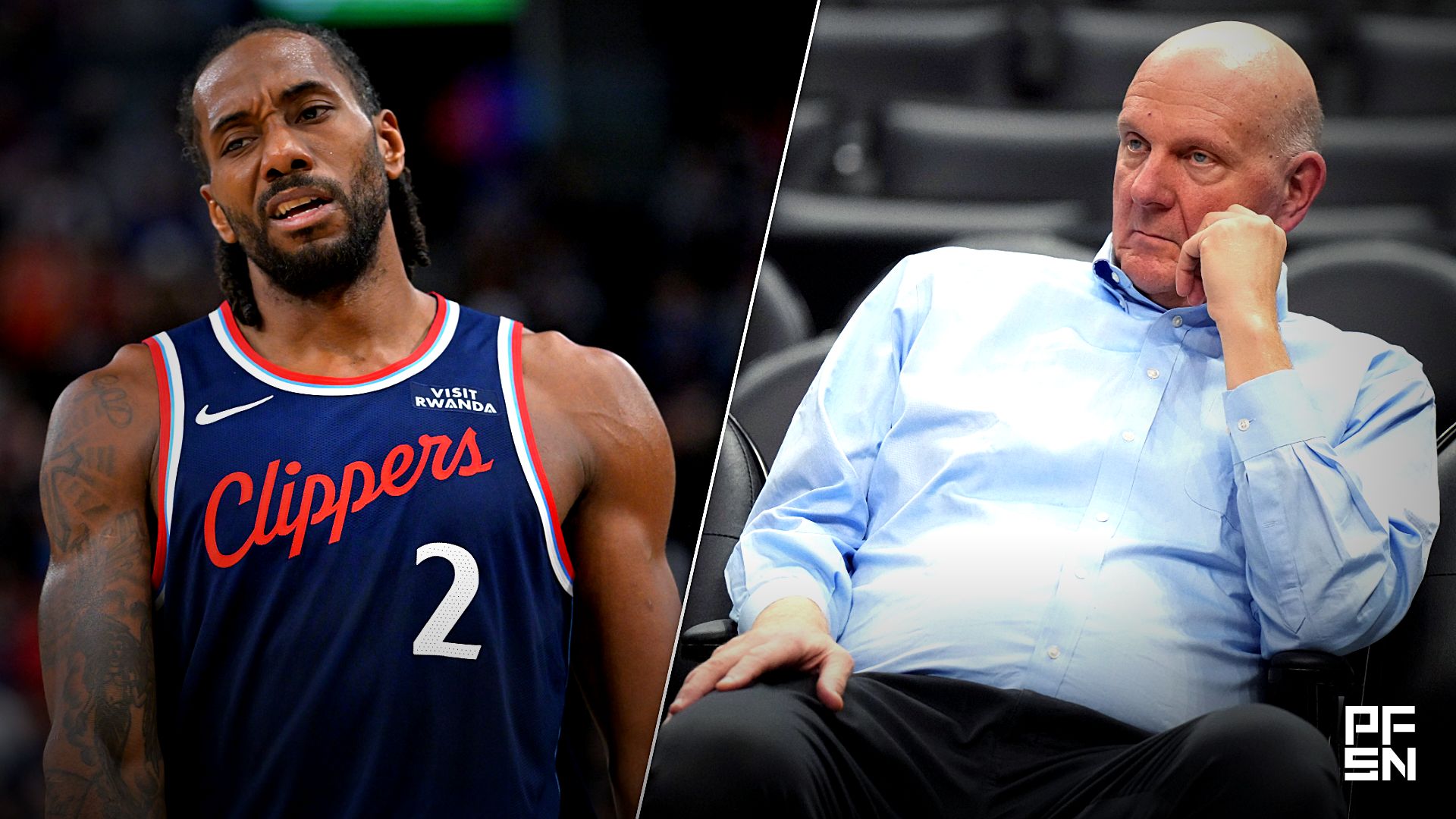 Kawhi Leonard and Steve Ballmer // Image Credit - Imagn Images