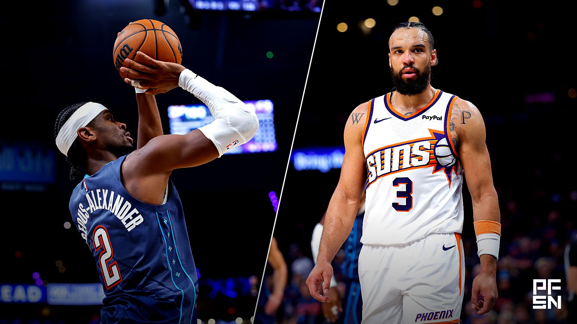 Collage featuring NBA: Playoffs-Phoenix Suns at Oklahoma City Thunder and NBA: Playoffs-Phoenix Suns at Oklahoma City Thunder. Alonzo Adams-Imagn Images