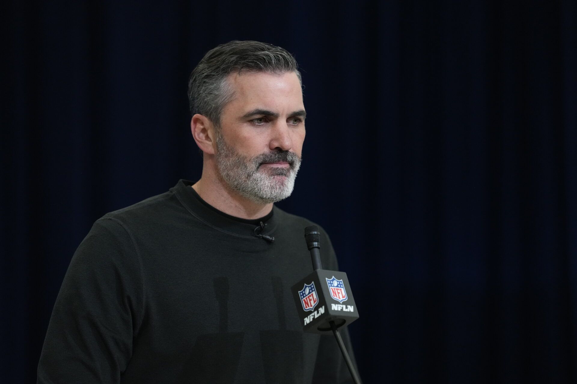 Atlanta Falcons coach Kevin Stefanski speaks at the NFL Scouting Combine at the Indiana Convention Center.