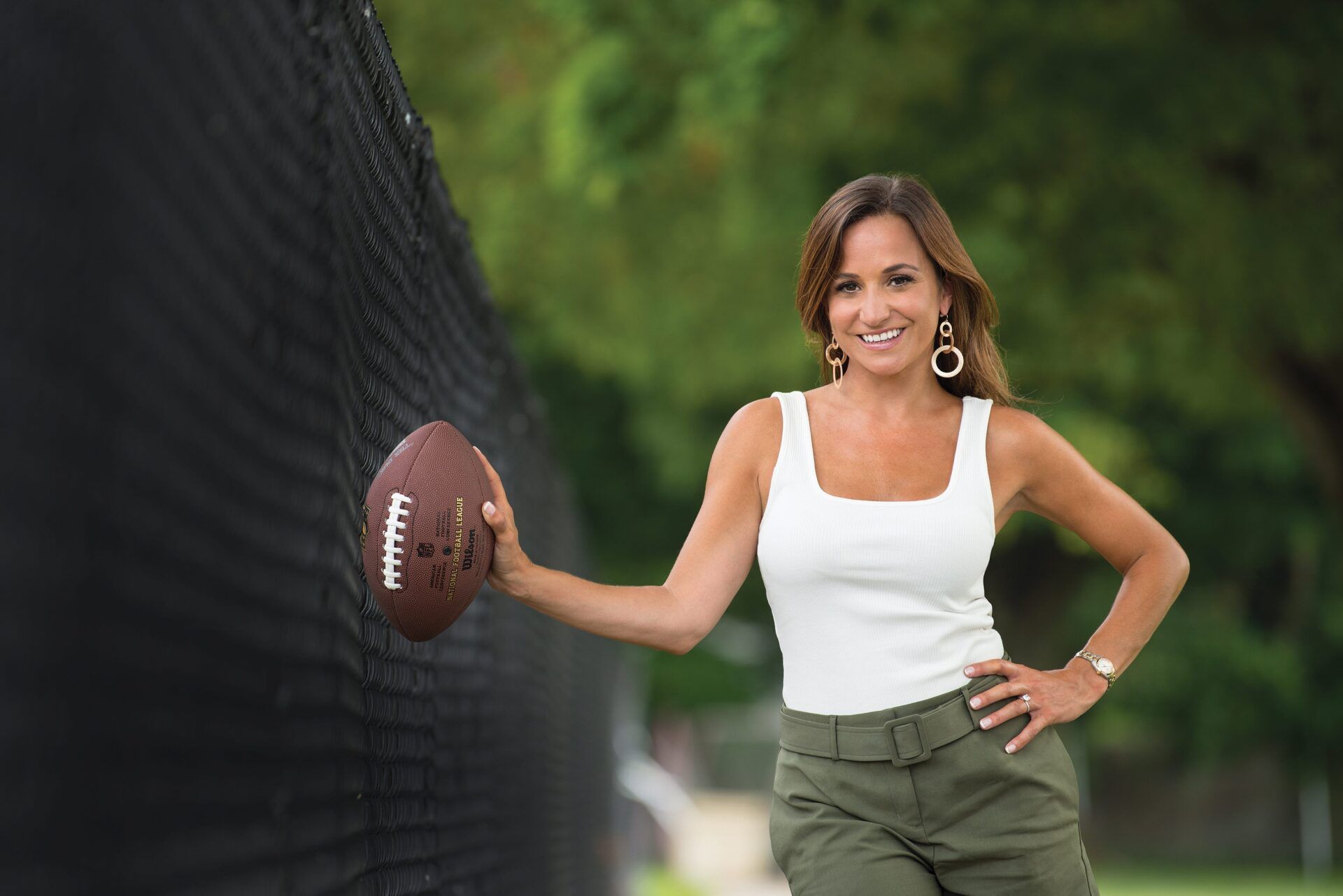 ESPN's Dianna Russini photographed for (201) Magazine at Northern Valley Regional High School in Old Tappan, NJ on Aug. 24, 2020.
