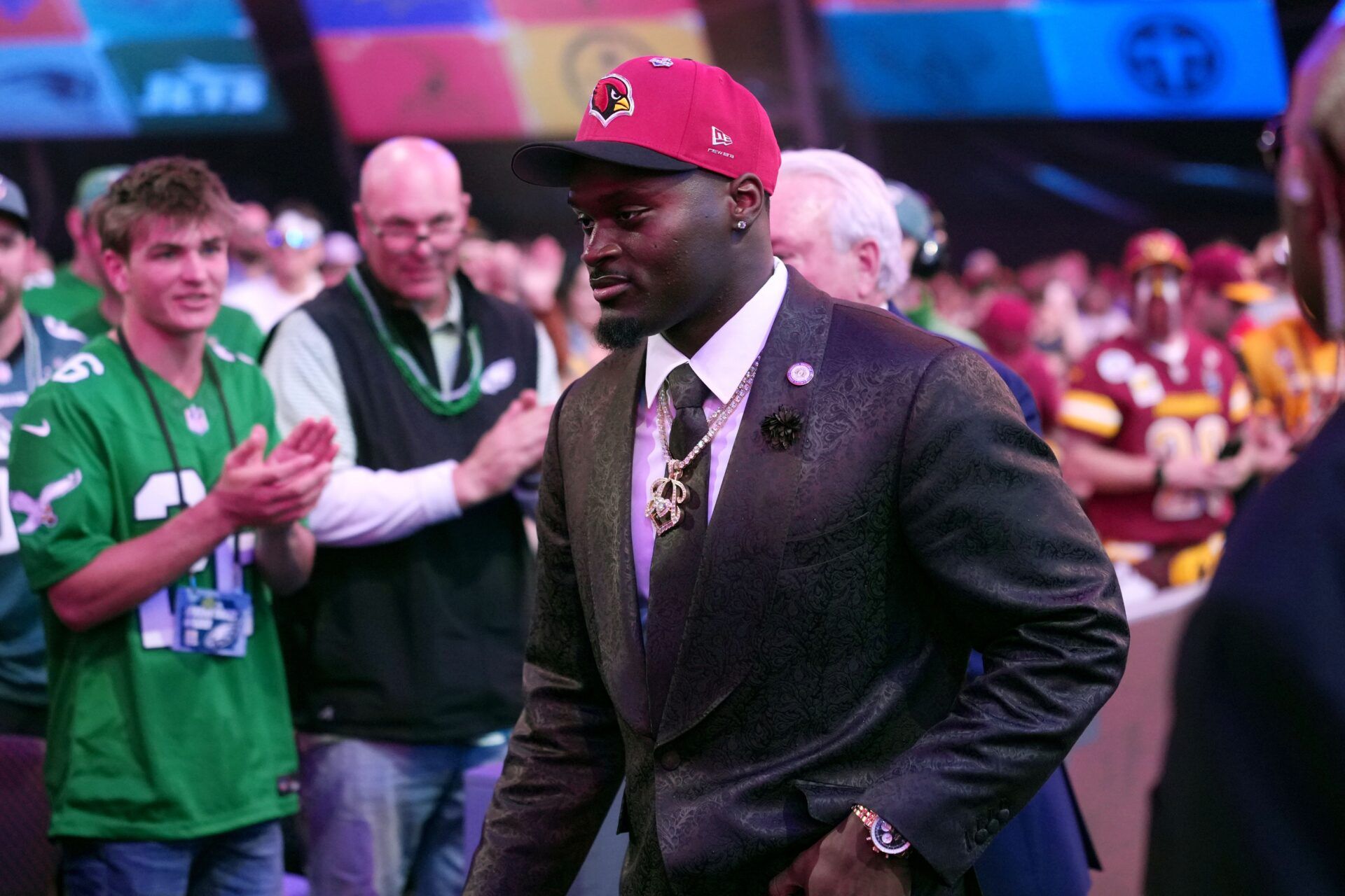 Notre Dame Fighting Irish running back Jeremiyah Love is selected by the Arizona Cardinals as the number three pick during the 2026 NFL Draft at Acrisure Stadium.