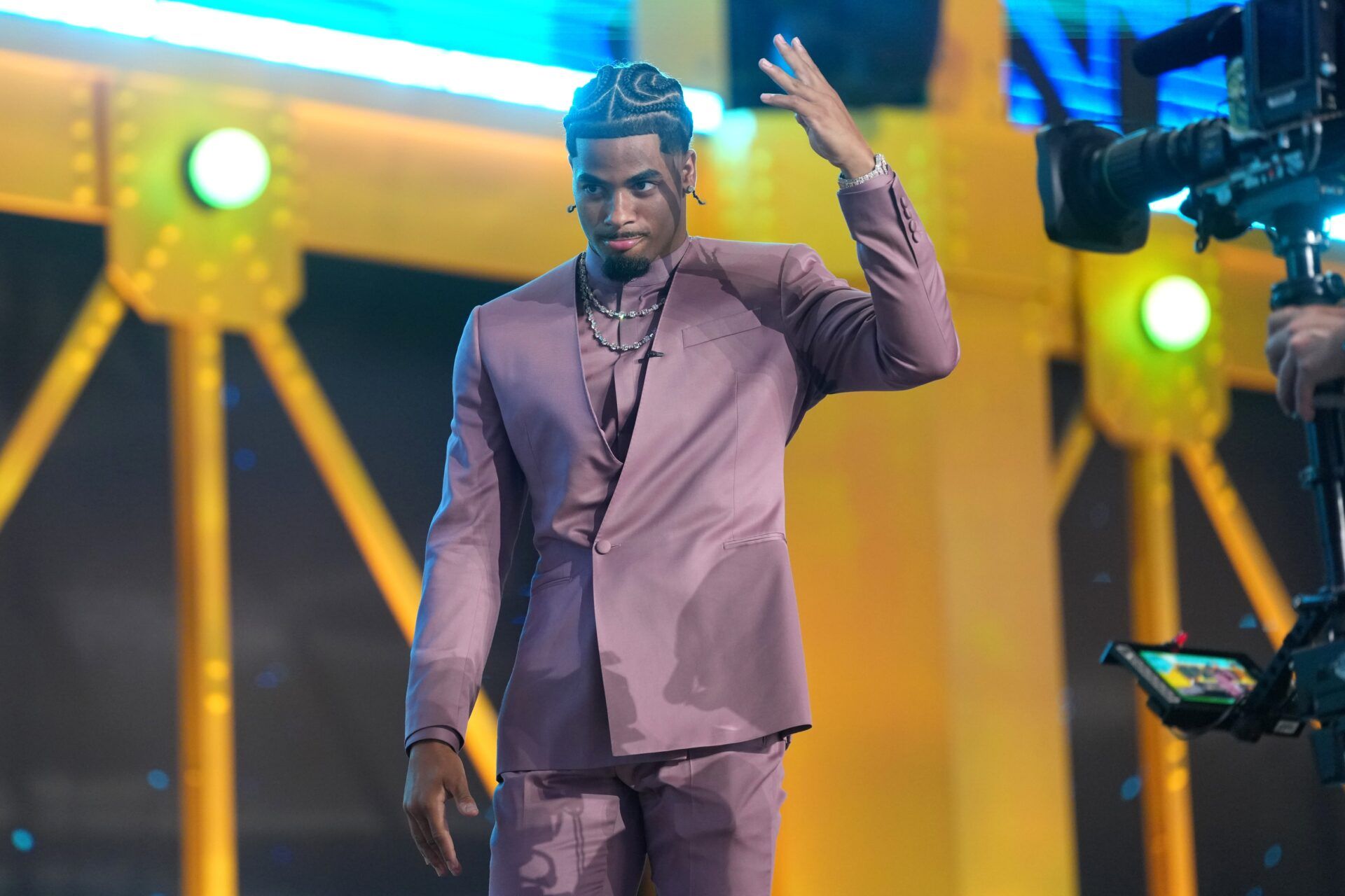 LSU Tigers defensive back Mansoor Delane is introduced before the 2026 NFL Draft at Acrisure Stadium.