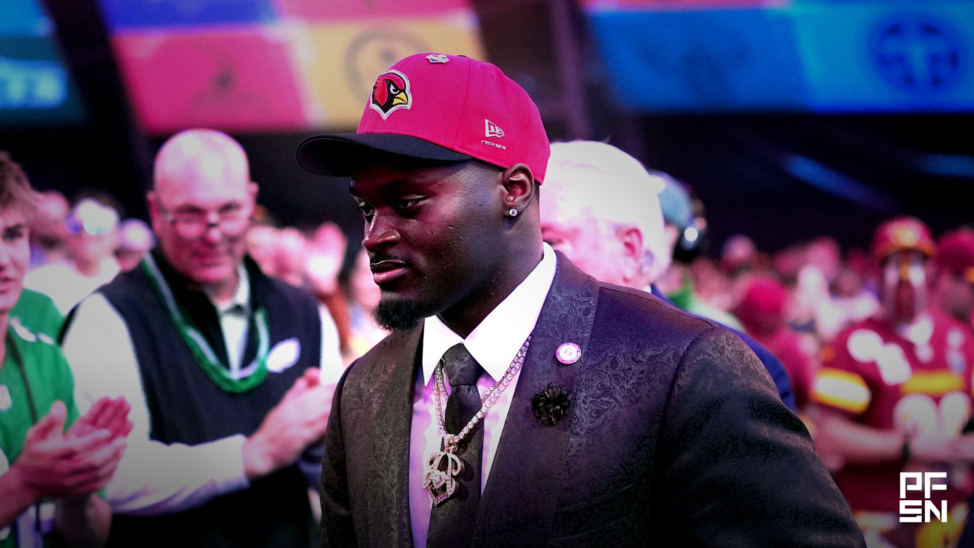 Notre Dame Fighting Irish running back Jeremiyah Love is selected by the Arizona Cardinals as the number three pick during the 2026 NFL Draft at Acrisure Stadium.
