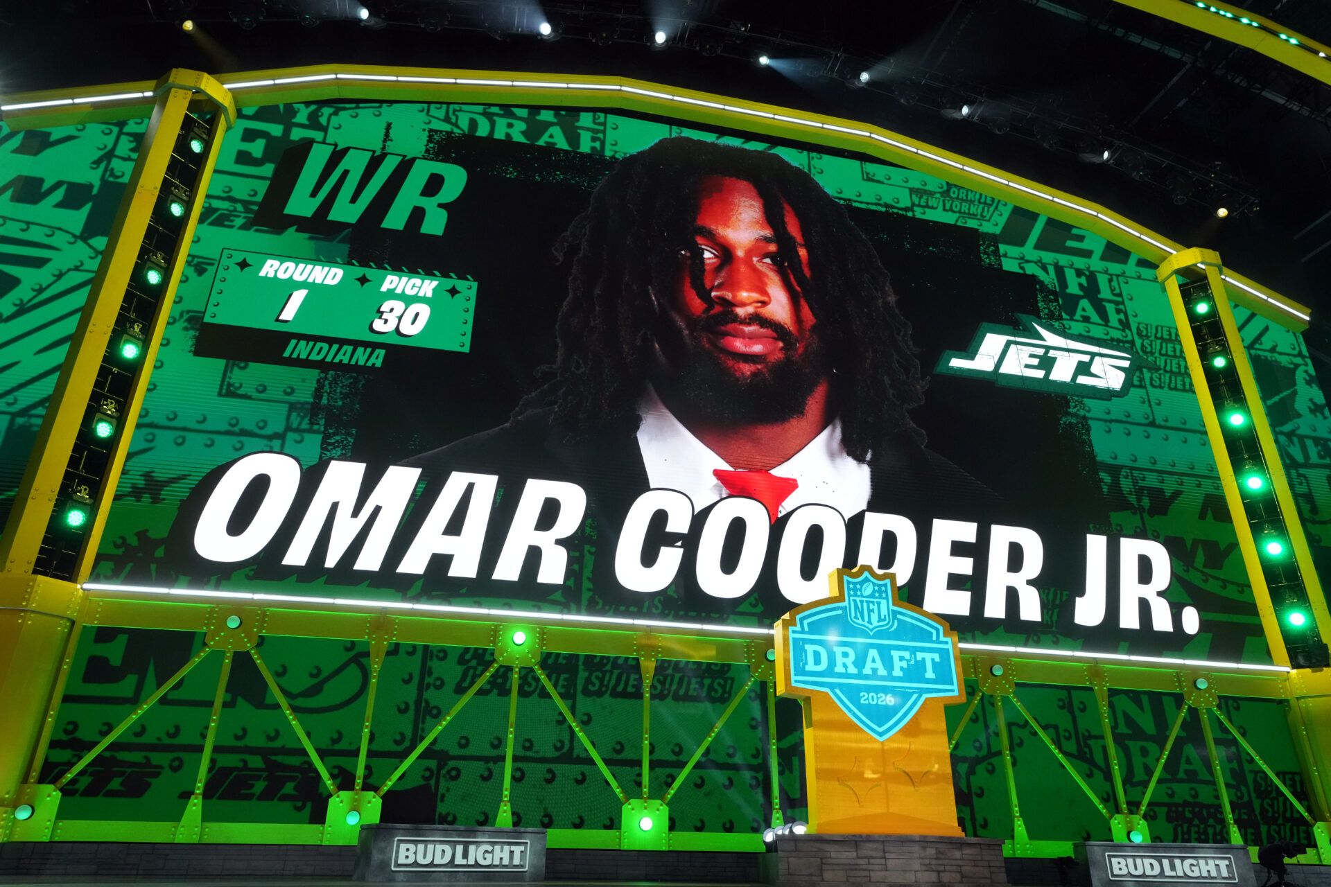 Indiana Hoosiers wide receiver Omar Cooper Jr. is selected by the New York Jets as the number 30 pick during the 2026 NFL Draft at Acrisure Stadium.