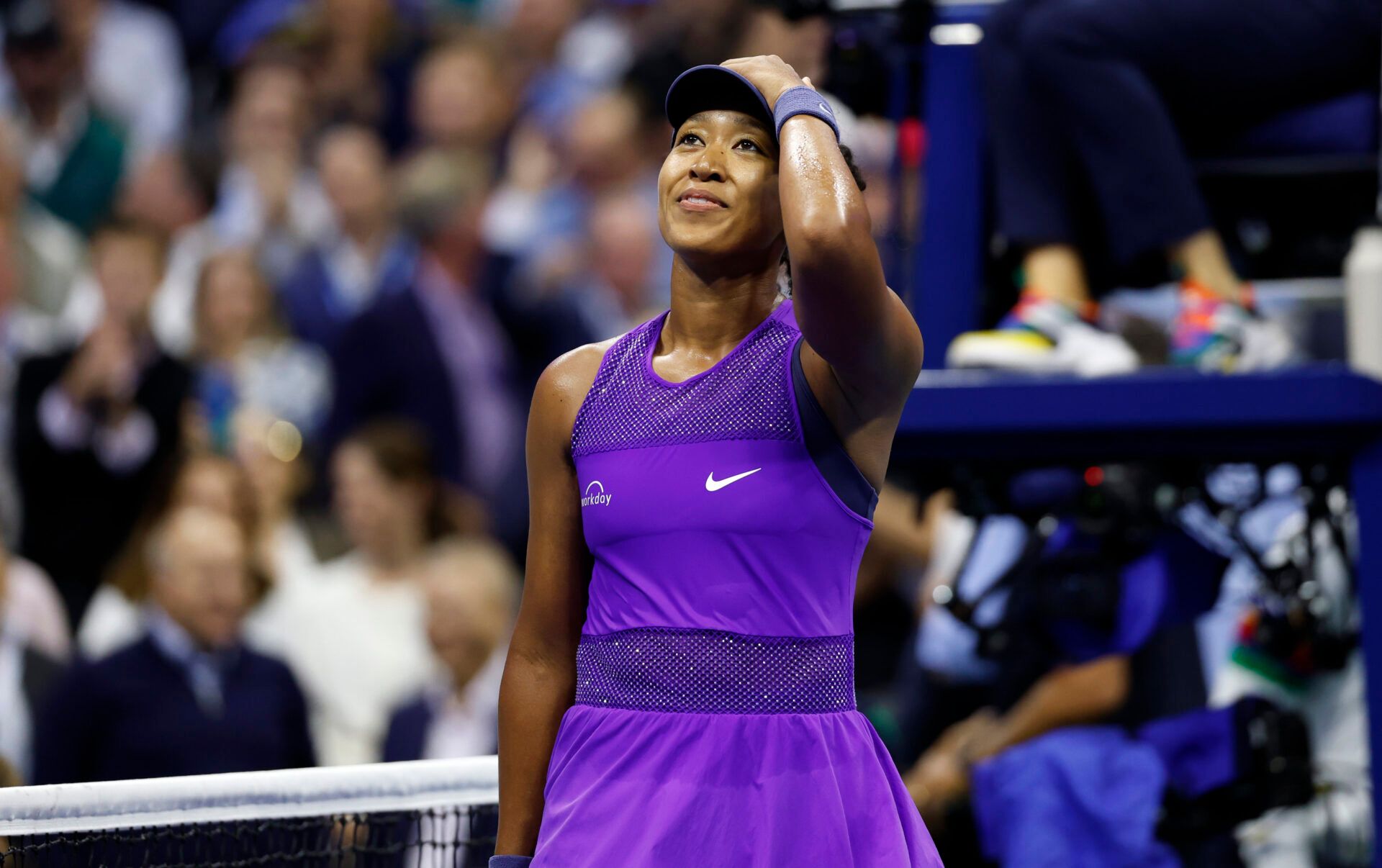 Naomi Osaka (JPN) reacts after defeating Karolina Muchova (CZE) (not pictured) on day eleven of the 2025 US Open tennis championships at USTA Billie Jean King National Tennis Center.