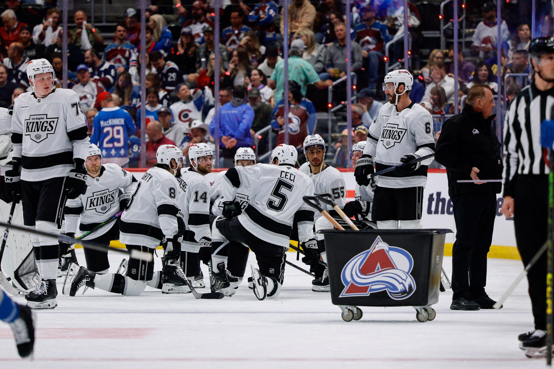 Los Angeles Kings players at Ball Arena.