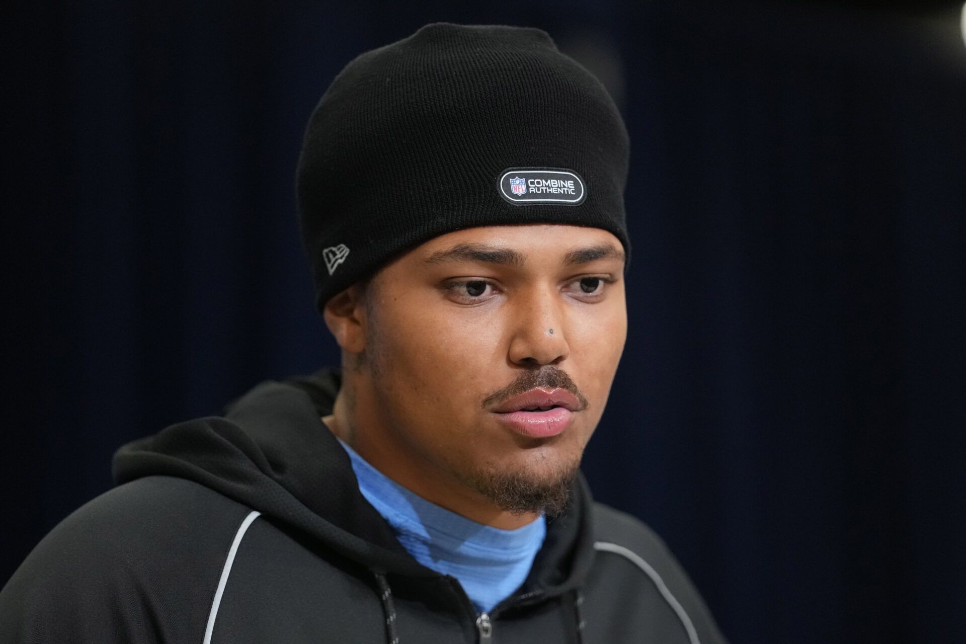 Clemson defensive lineman TJ Parker (DL55) speaks during the NFL Scouting Combine at the Indiana Convention Center.