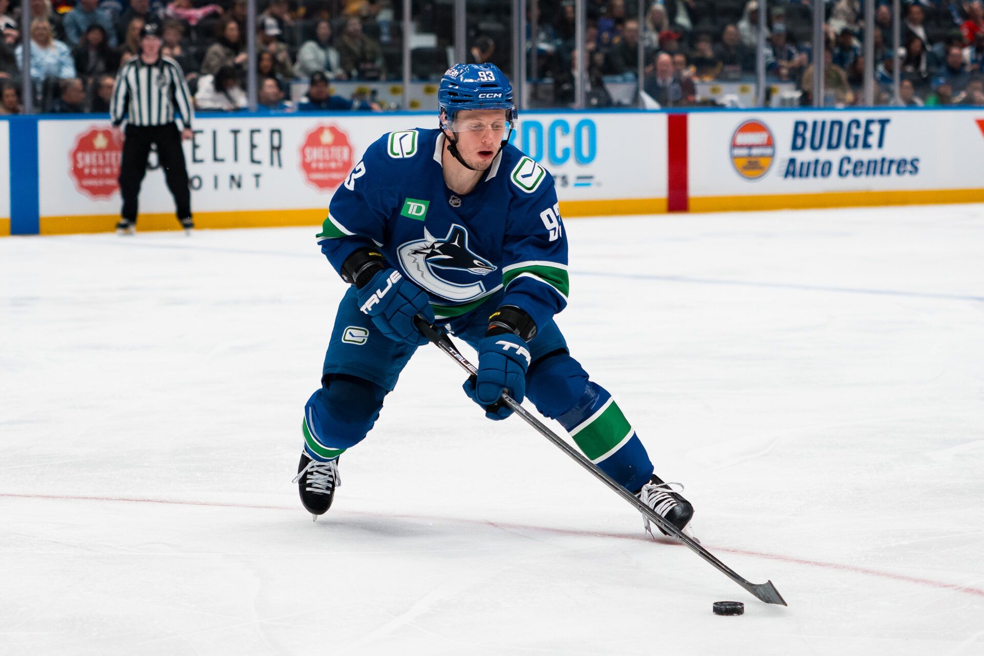 Vancouver Canucks forward Marco Rossi (93) at Rogers Arena.