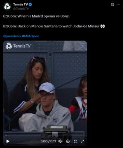 Jannik Sinner during the match (via X)