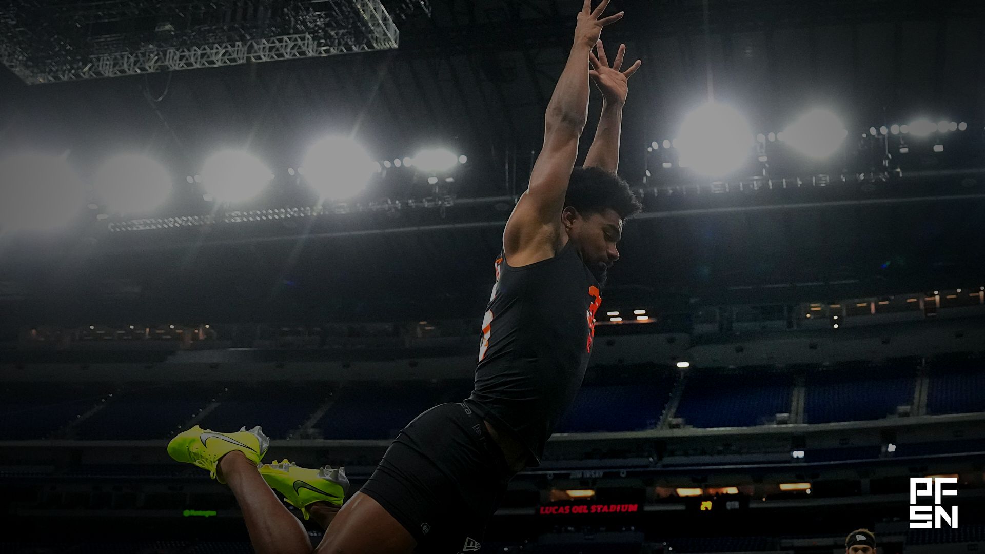 Mississippi wideout De'Zhaun Stribling (WO35) during the NFL Scouting Combine at Lucas Oil Stadium.