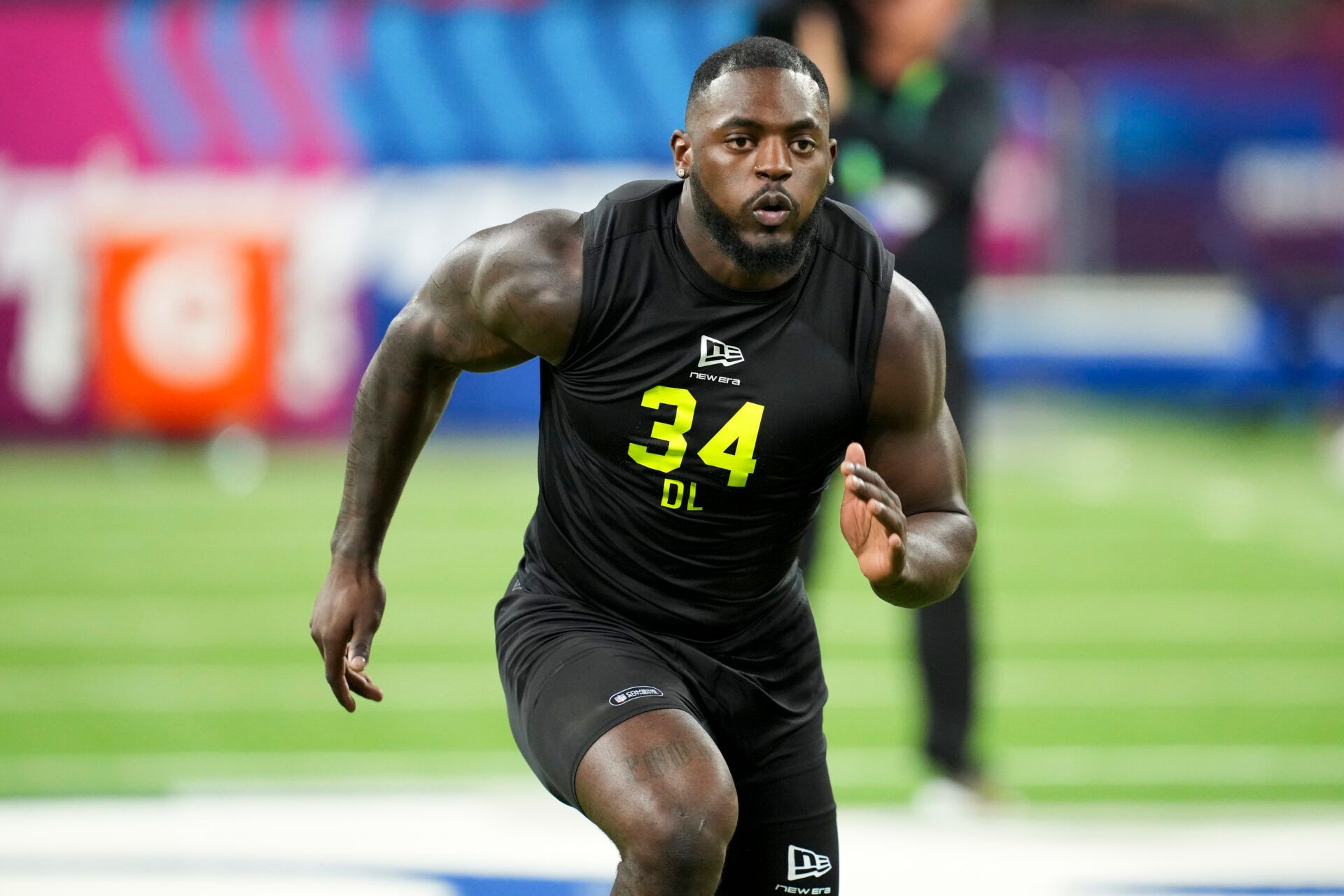 Auburn defensive lineman Keyron Crawford (DL34) during the NFL Scouting Combine  at Lucas Oil Stadium.