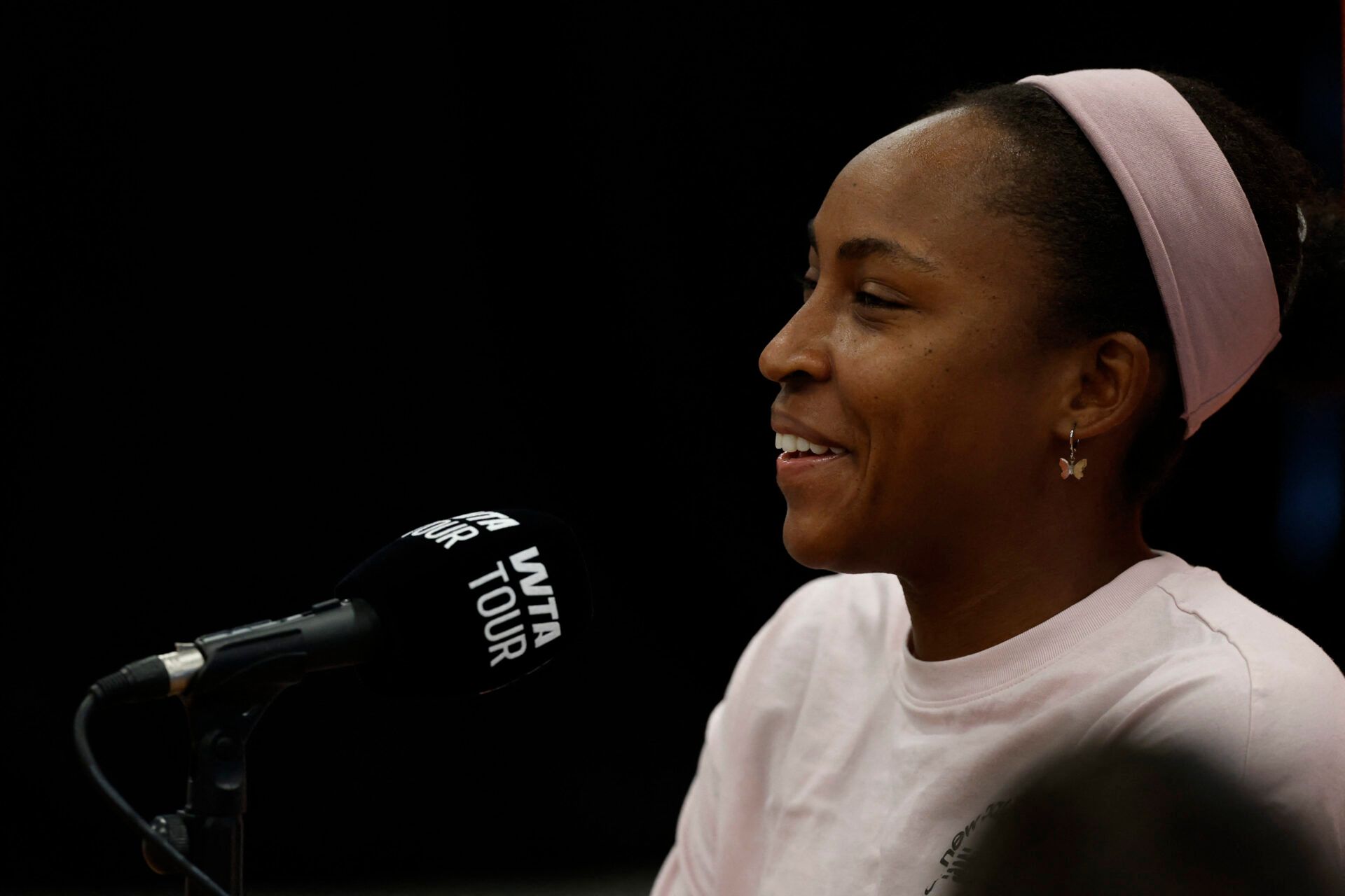 Coco Gauff (USA) speaks to the media during Media Day on Day 1 of the 2026 Miami Open at Hard Rock Stadium.