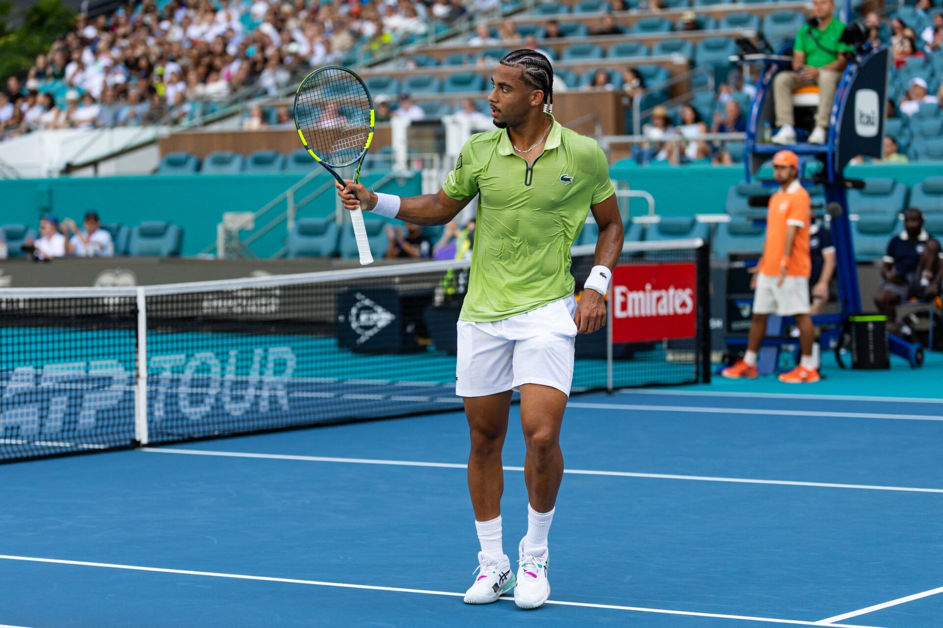 Arthur Fils of France celebrates during his match against Jiri Lehecka of the Czech Republic in the semi-finals of the men’s singles at the Miami Open at the Hard Rock Stadium.