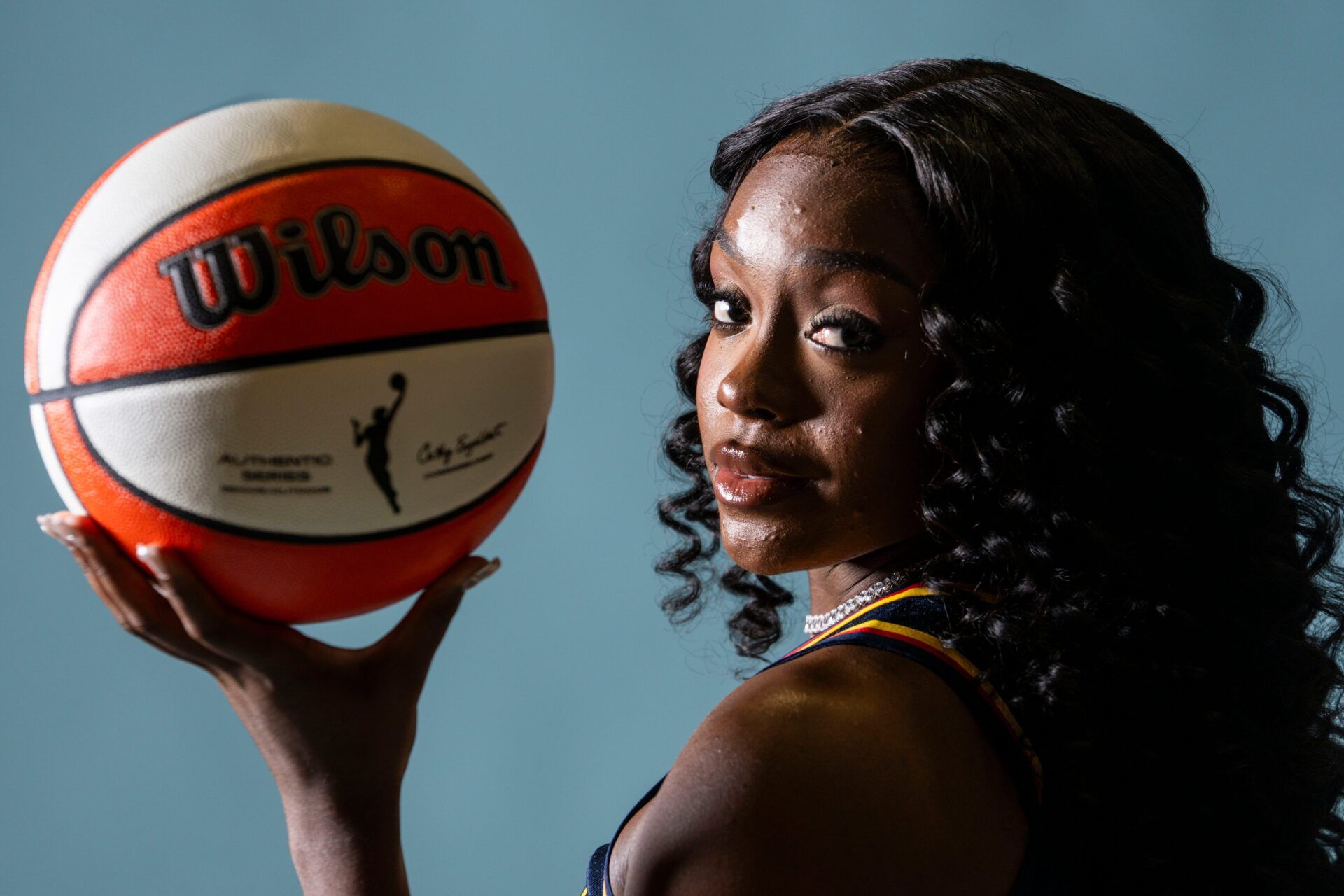 Indiana Fever guard Raven Johnson (3) poses for a photo Wednesday, April 22, 2026, during media day at Gainbridge Fieldhouse in Indianapolis.