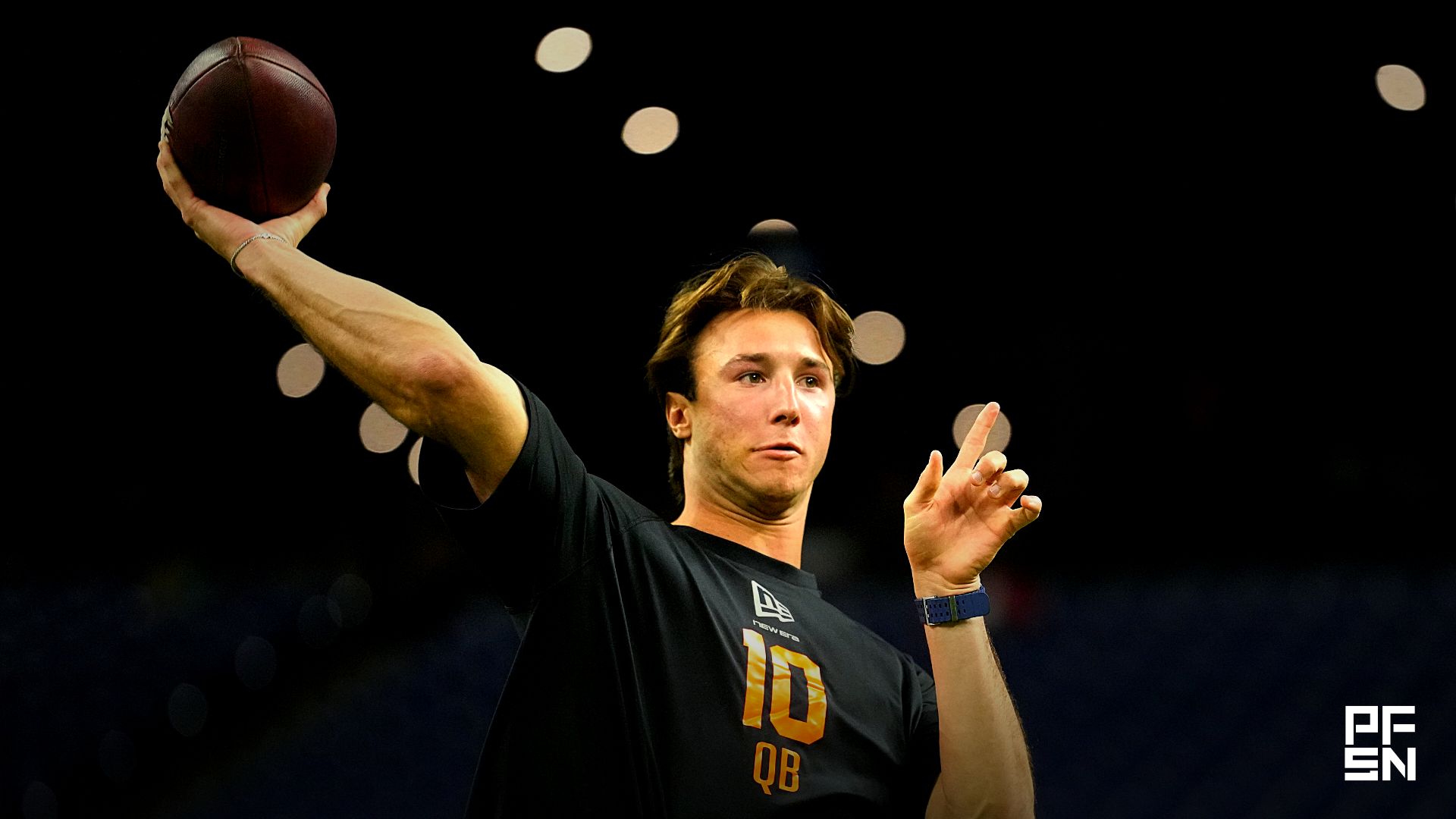 Clemson quarterback Cade Klubnik (QB10) during the NFL Scouting Combine at Lucas Oil Stadium.