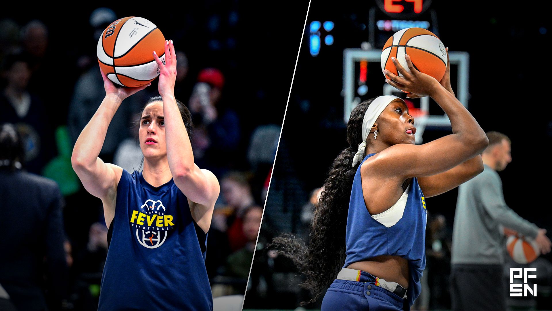 Collage featuring WNBA: Preseason-Indiana Fever at New York Liberty and WNBA: Preseason-Indiana Fever at New York Liberty.
John Jones-Imagn Images