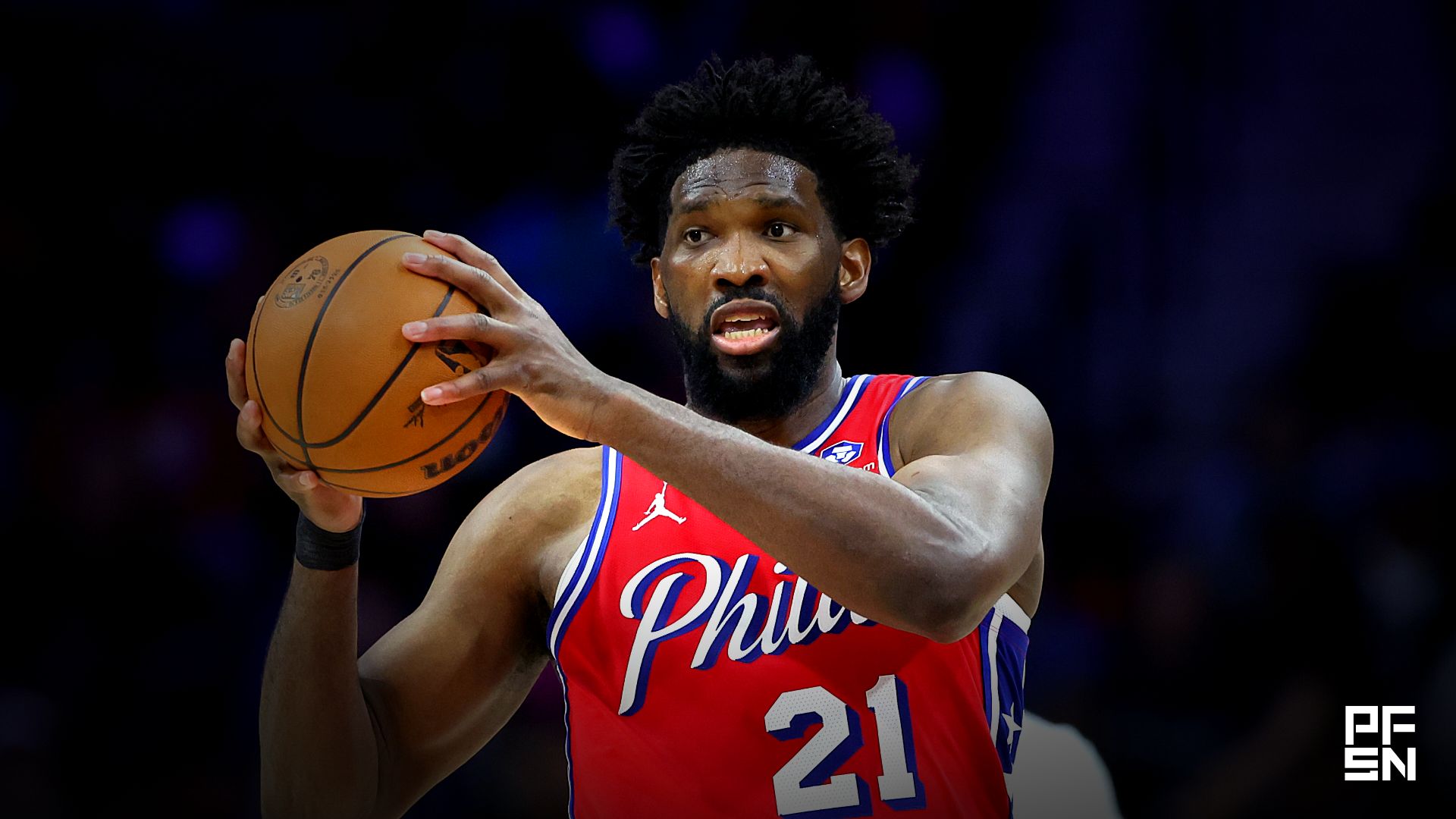 Philadelphia 76ers center Joel Embiid (21) controls the ball against the Minnesota Timberwolves during the second quarter at Xfinity Mobile Arena.