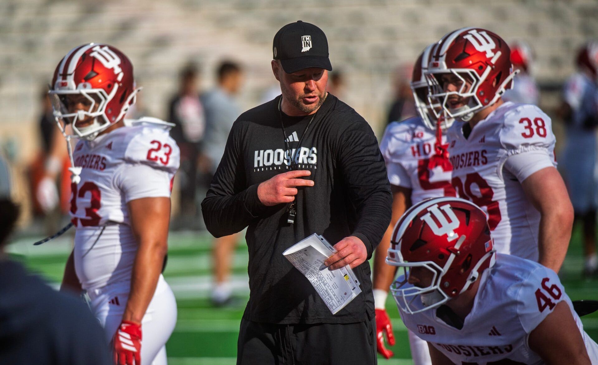 Indiana Head Coach Bryant Haines during spring practice at Memorial Stadium on Tuesday, March 31, 2026.