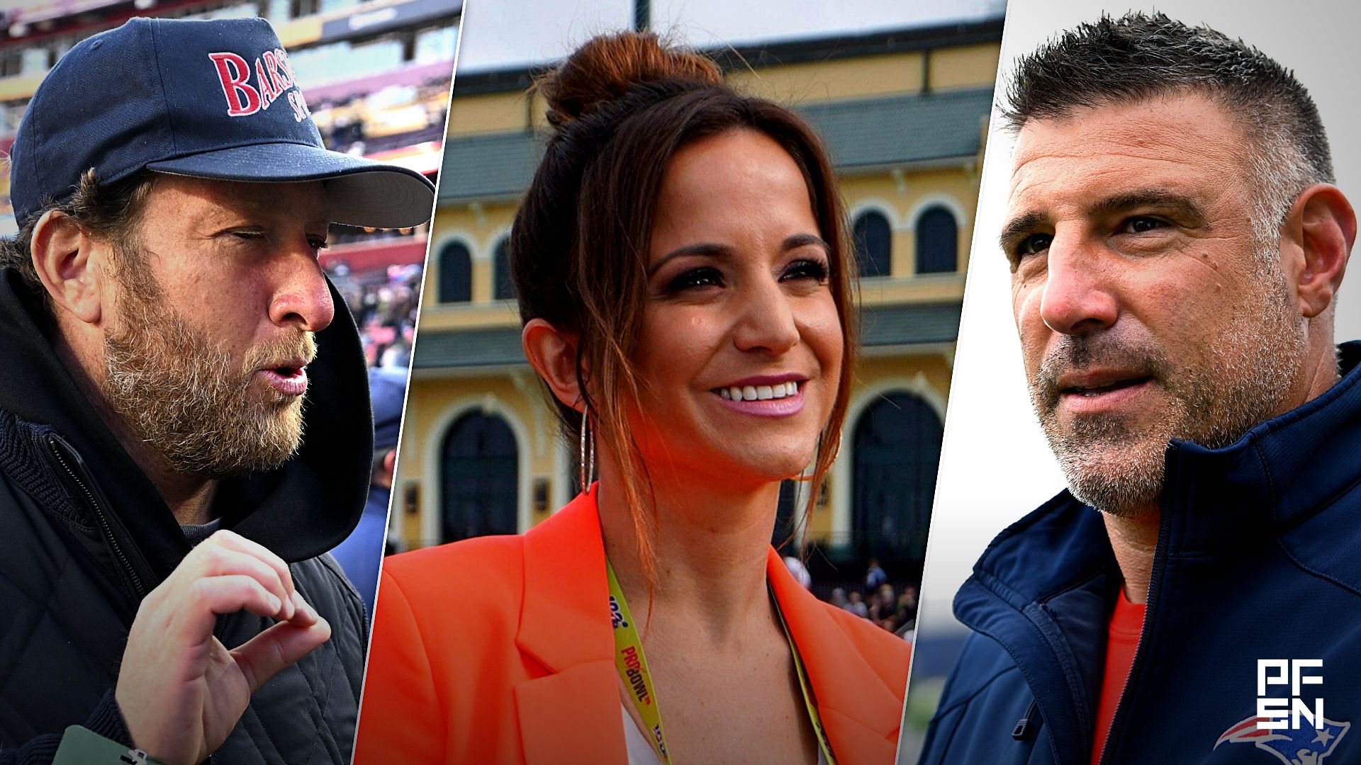 ESPN NFL Countdown analyst Dianna Russini poses during AFC practice at ESPN Wide World of Sports. Mandatory Credit: Kirby Lee-Imagn Images

Dec 14, 2024; Landover, Maryland, USA; Dave Portnoy stand son the sidelines before the game between the Army Black Knights and the Navy Midshipmen at Commanders Field. Mandatory Credit: Tommy Gilligan-Imagn Images

Jun 9, 2025; Foxborough, MA, USA; New England Patriots head coach Mike Vrabel leaves the practice fields after minicamp at Gillette Stadium.