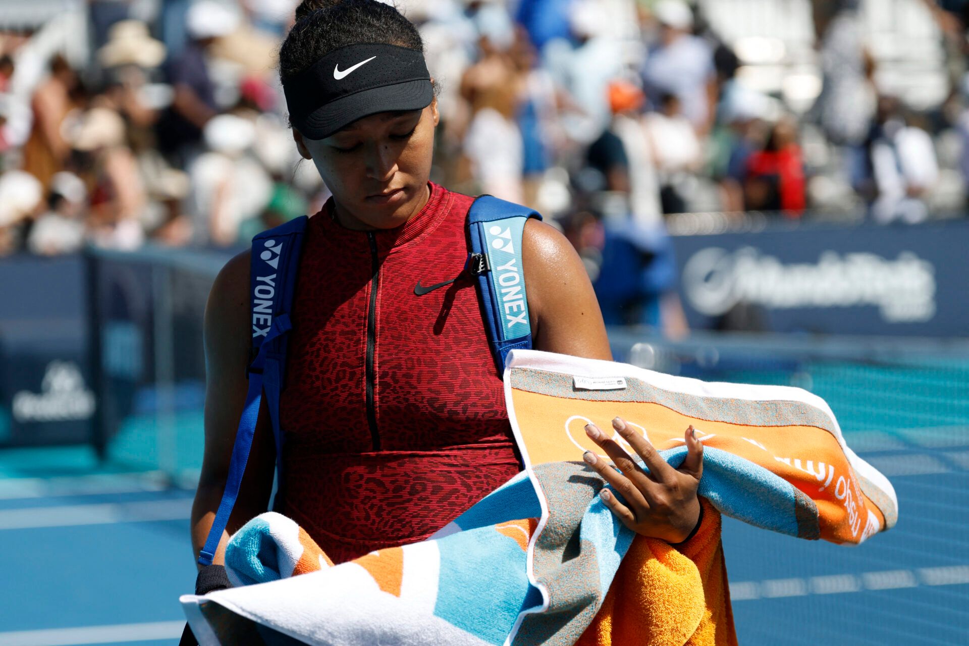 Naomi Osaka (JPN) walks off the court after her match against Talia Gibson (AUS) (not pictured) on day five of the 2026 Miami Open at Hard Rock Stadium.