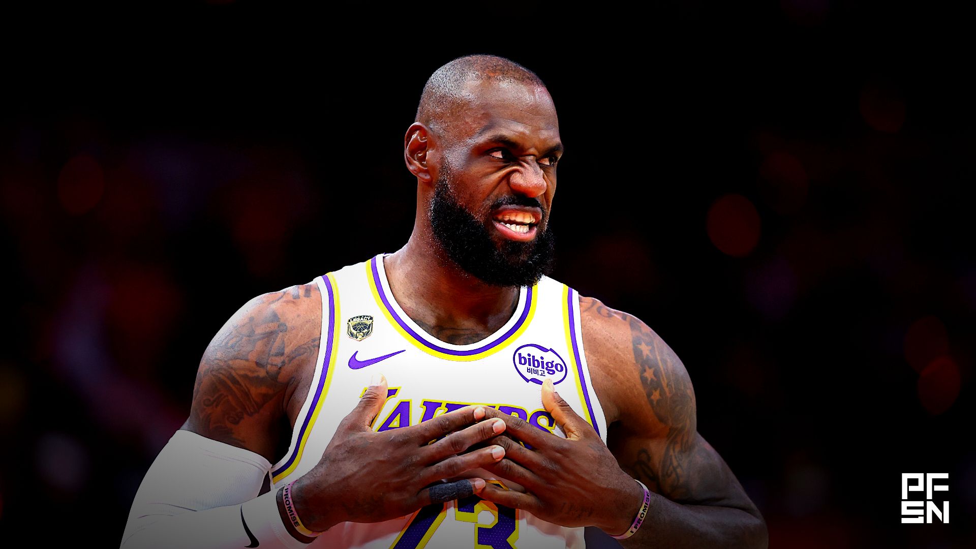 Los Angeles Lakers forward LeBron James (23) walks on the court before the start of the game against the Houston Rockets in game four of the first round of the 2026 NBA Playoffs at Toyota Center.