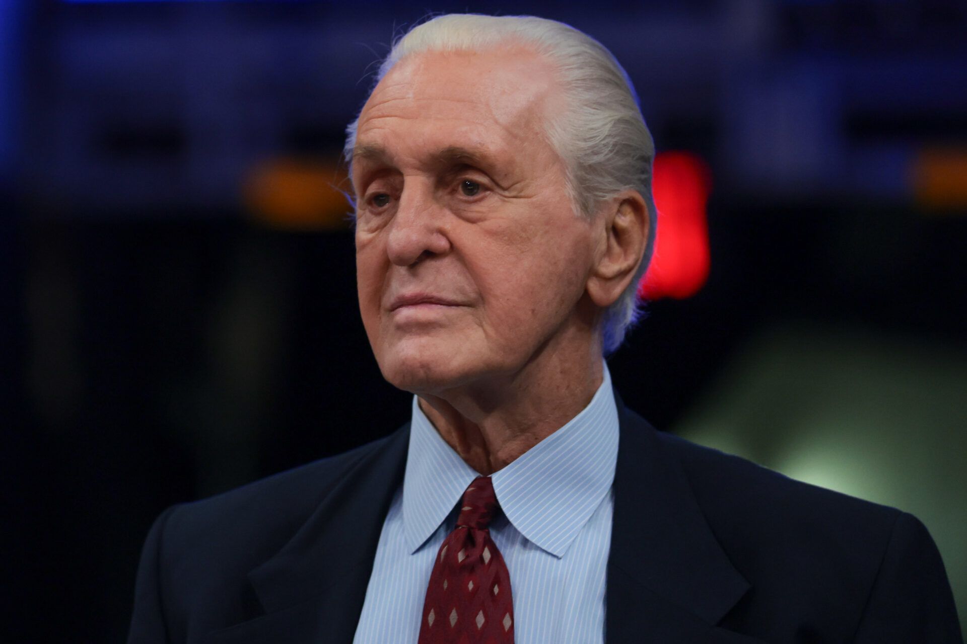 Miami Heat president Pat Riley looks on after the game against the Boston Celtics at Kaseya Center.