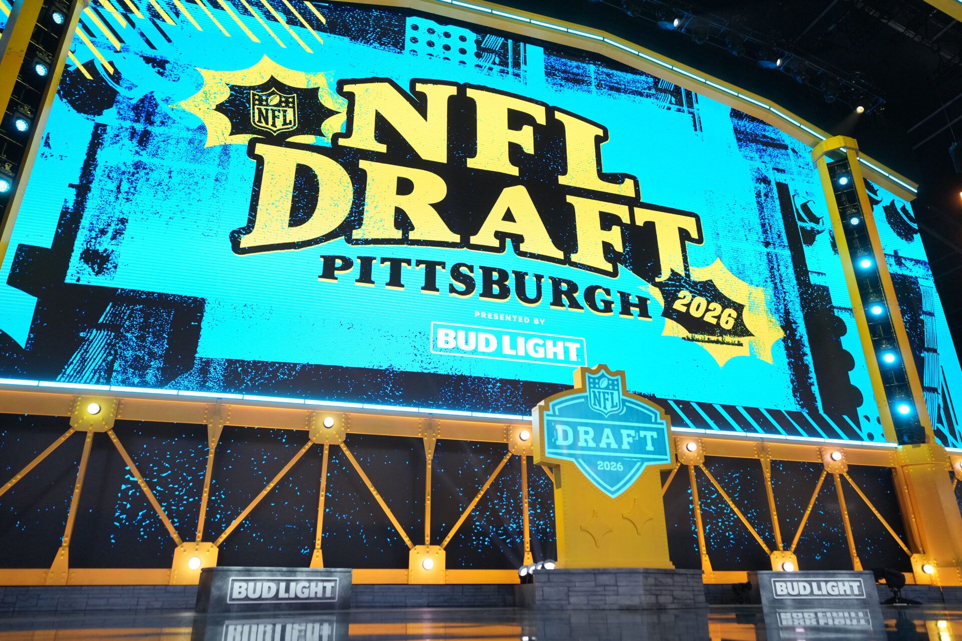 General view of the stage during the 2026 NFL Draft at Acrisure Stadium.