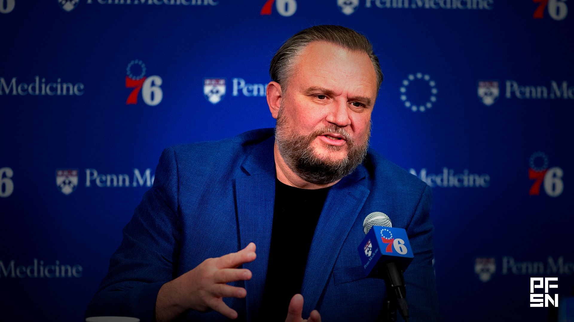Philadelphia 76ers resident of Basketball Operations Daryl Morey speaks with the media before a game against the Detroit Pistons at Wells Fargo Center.