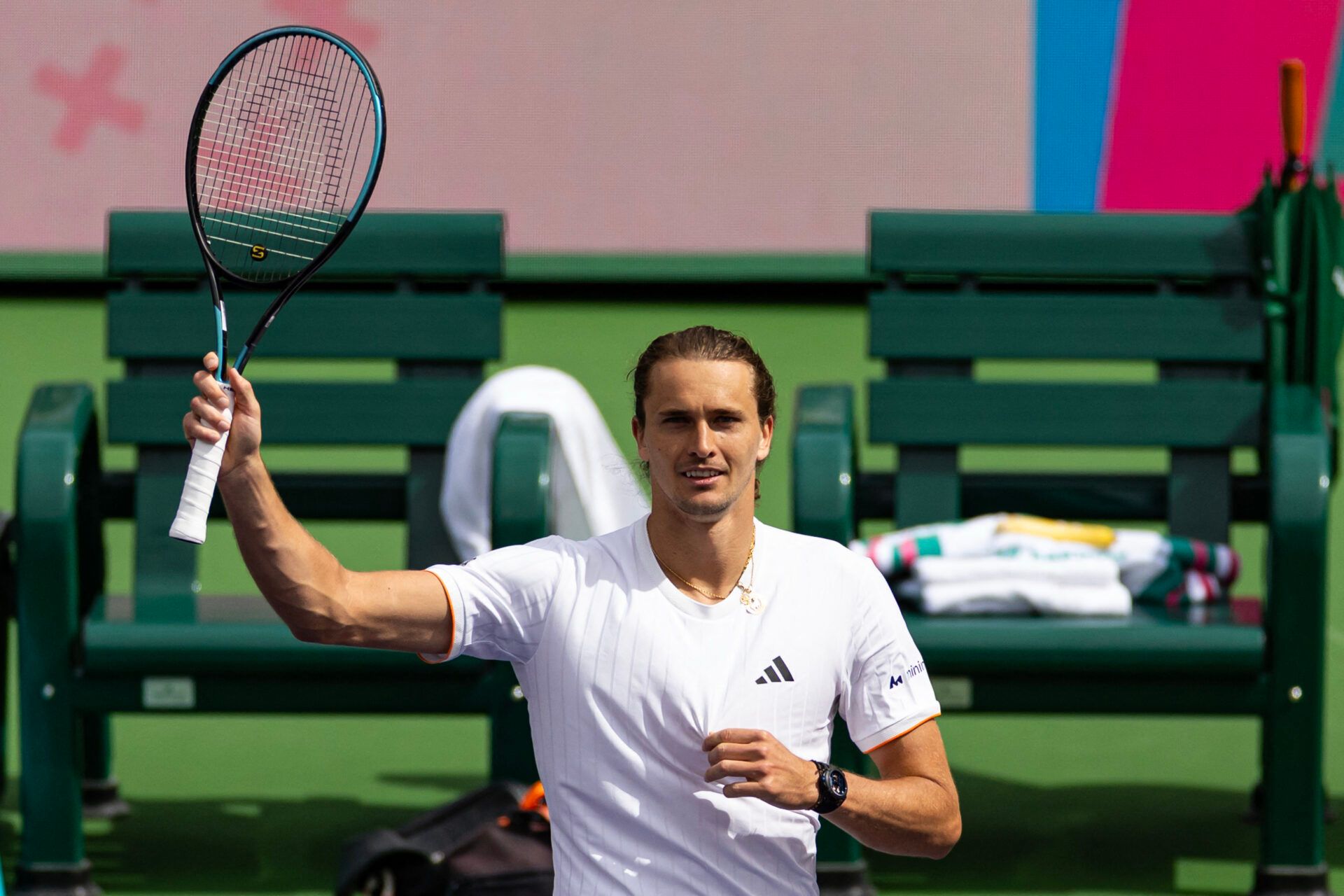 Alexander Zverev of Germany in action his victory over Matteo Berrettini of Italy in the second round of the BNP Paribas Open at the Indian Wells Tennis Garden.