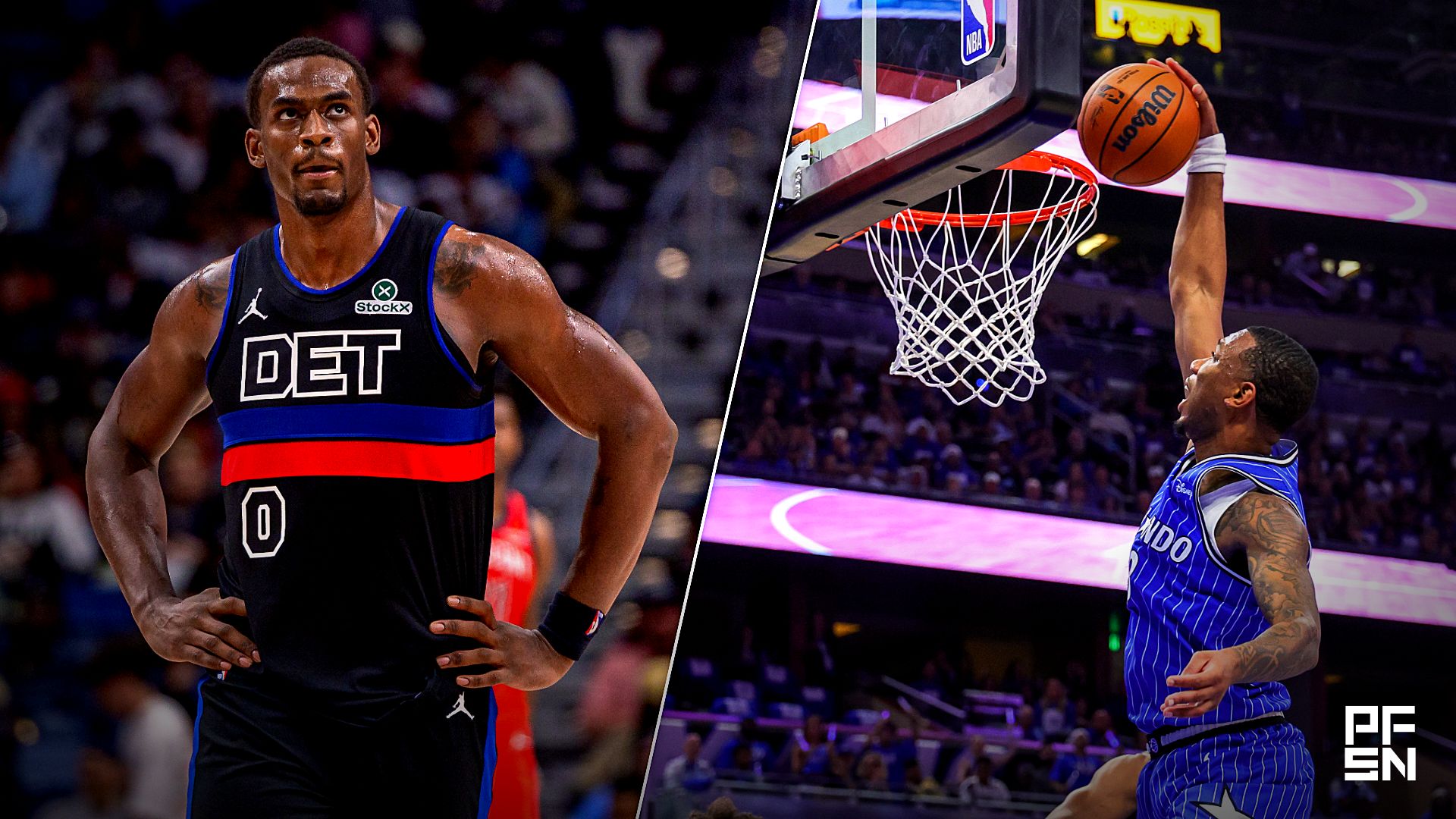 Collage featuring NBA: Detroit Pistons at New Orleans Pelicans and NBA: Playoffs-Detroit Pistons at Orlando Magic.
Stephen Lew-Imagn Images / Mike Watters-Imagn Images