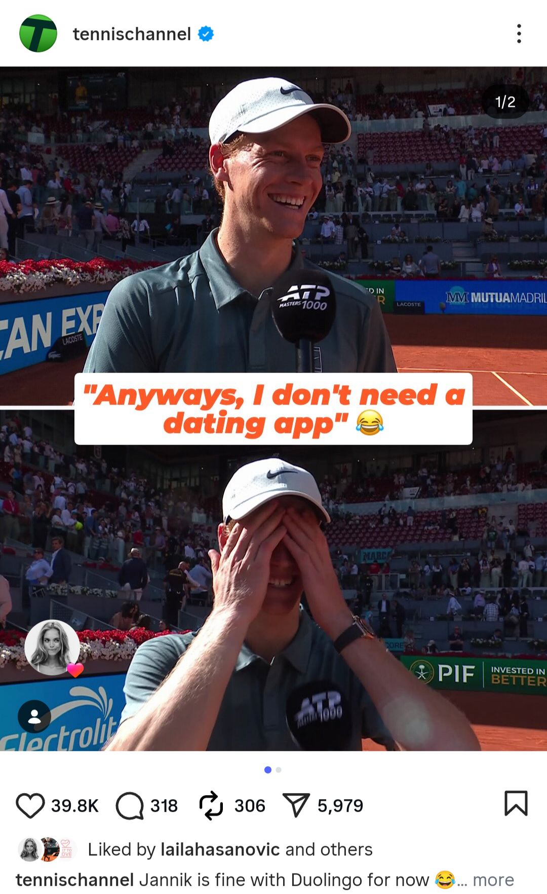 Screengrab of Laila Hasanovic's Reaction to Jannik Sinner's Remarks