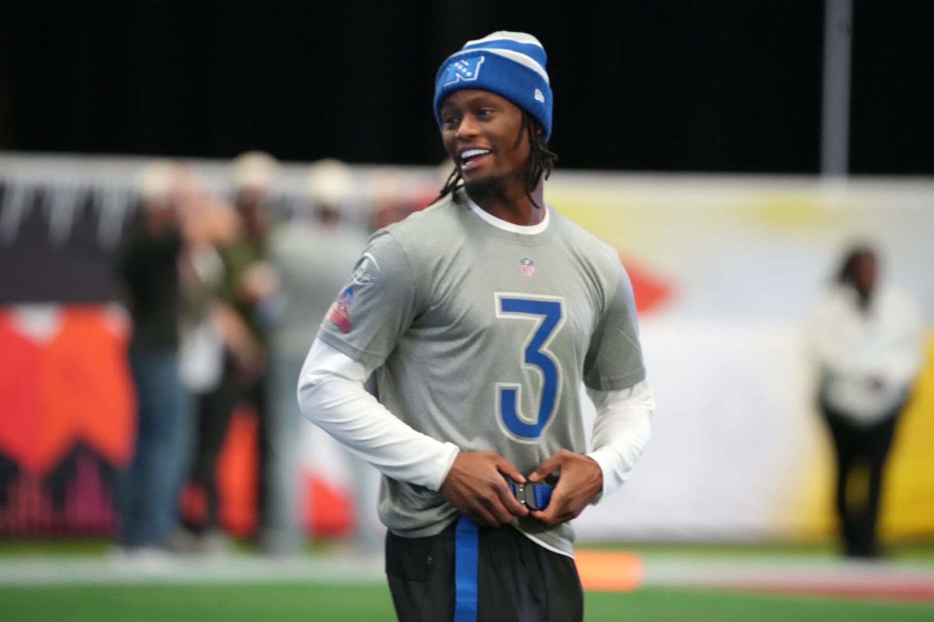 Dallas Cowboys receiver George Pickens during NFC practice at the NFL Flag Fieldhouse at Moscone Center South Building.