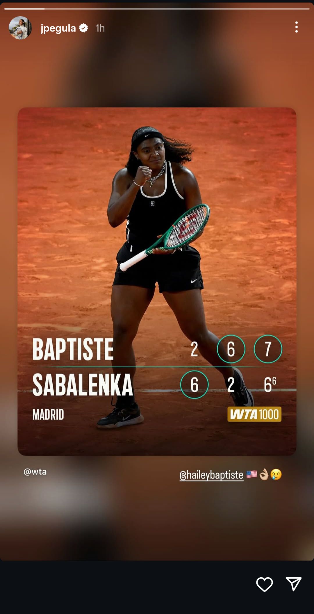 Screengrab of Jessica Pegula's Instagram Story