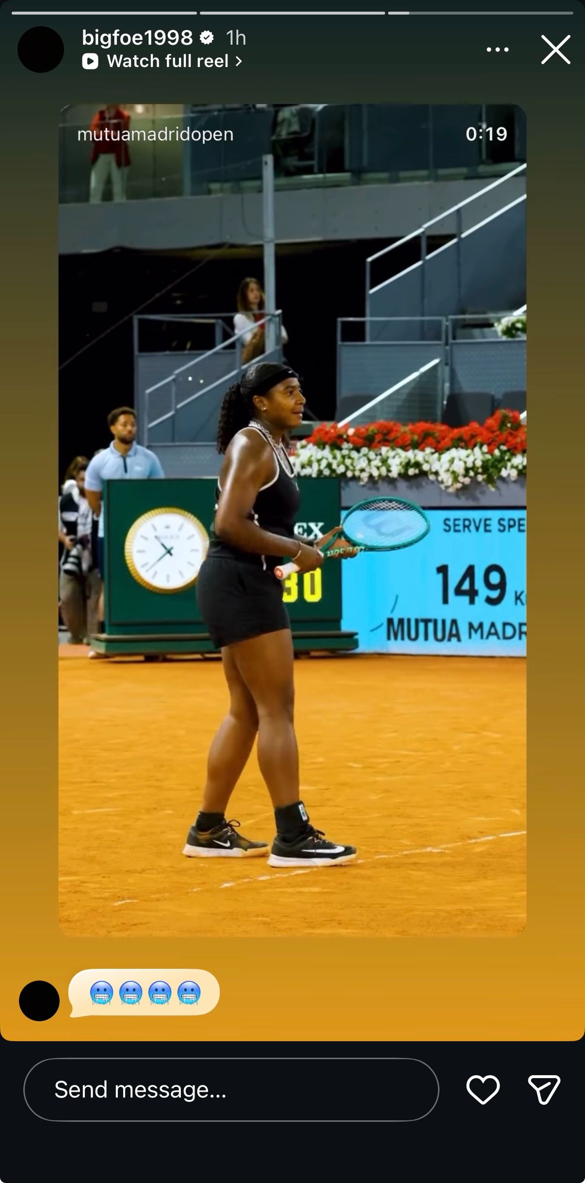 Screengrab of Frances Tiafoe's Instagram Story