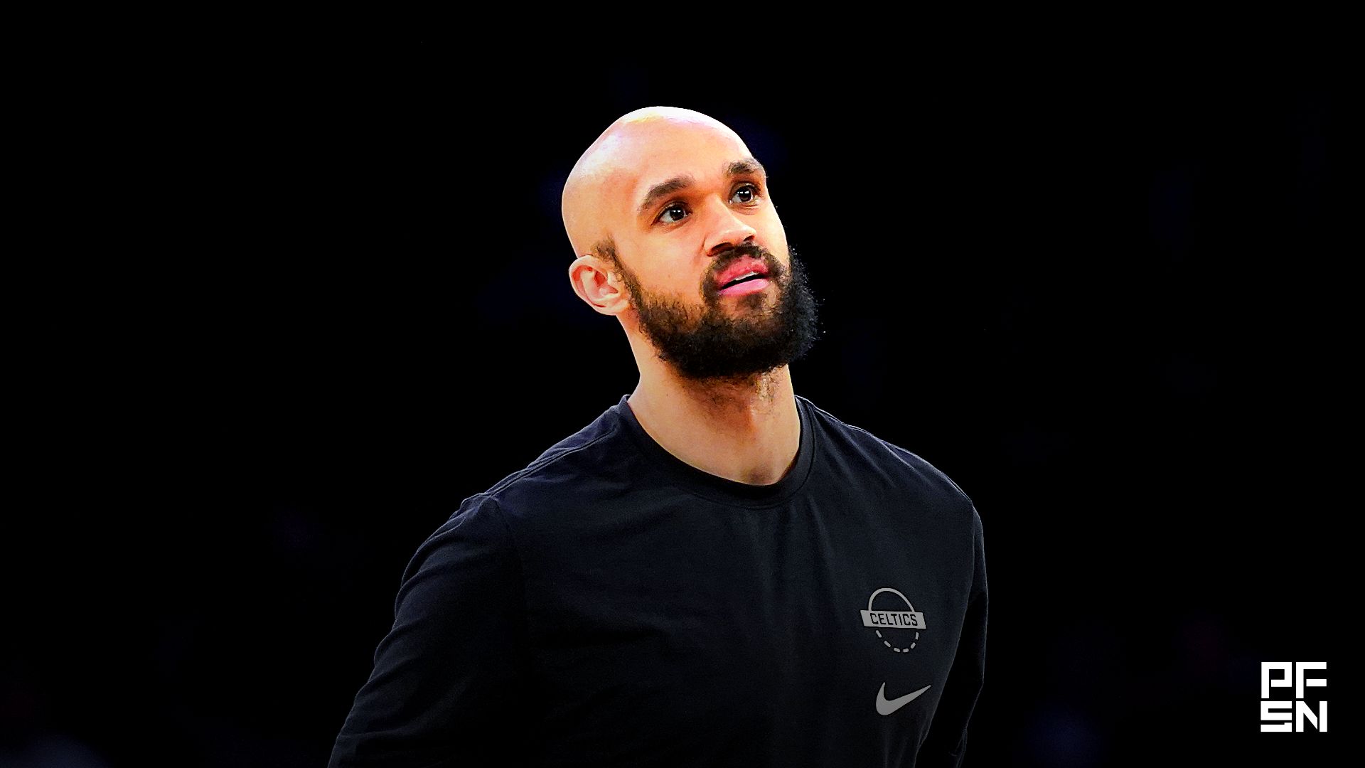 Boston Celtics guard Derrick White (9) warms up before the game against the New York Knicks at Madison Square Garden.