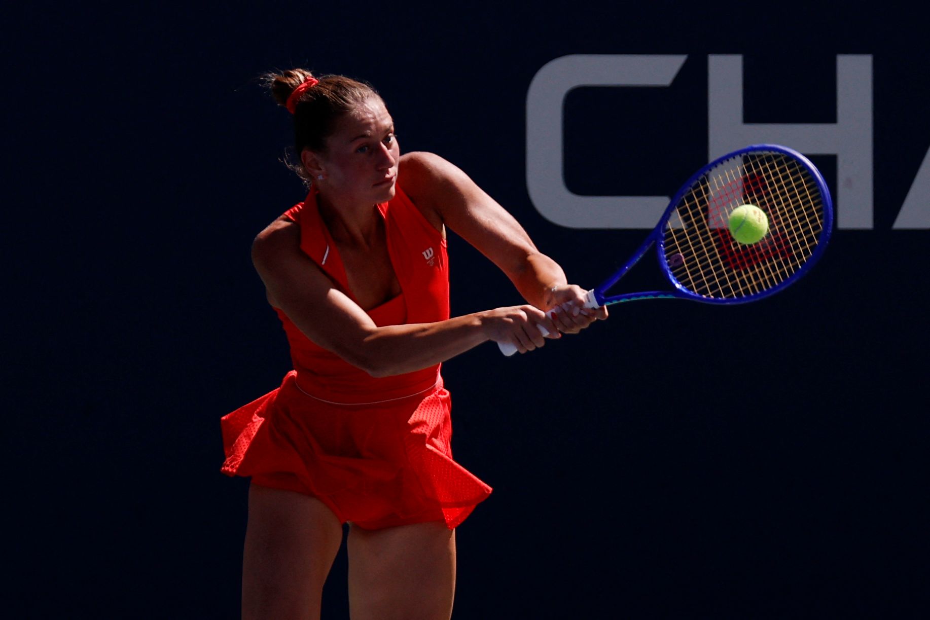 Marta Kostyuk (UKR) hits a backhand against Diane Parry (FRA) (not pictured) on day seven of the 2025 US Open tennis championships at Billie Jean King National Tennis Center.