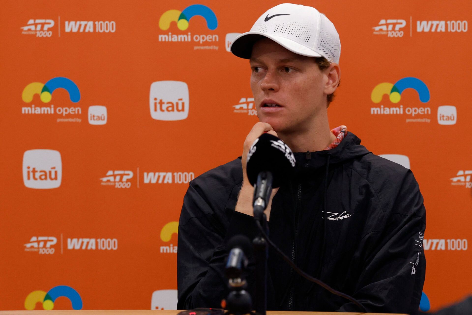 Jannik Sinner (ITA) speaks during his media availability on day 2 of the 2026 Miami Open at Hard Rock Stadium.